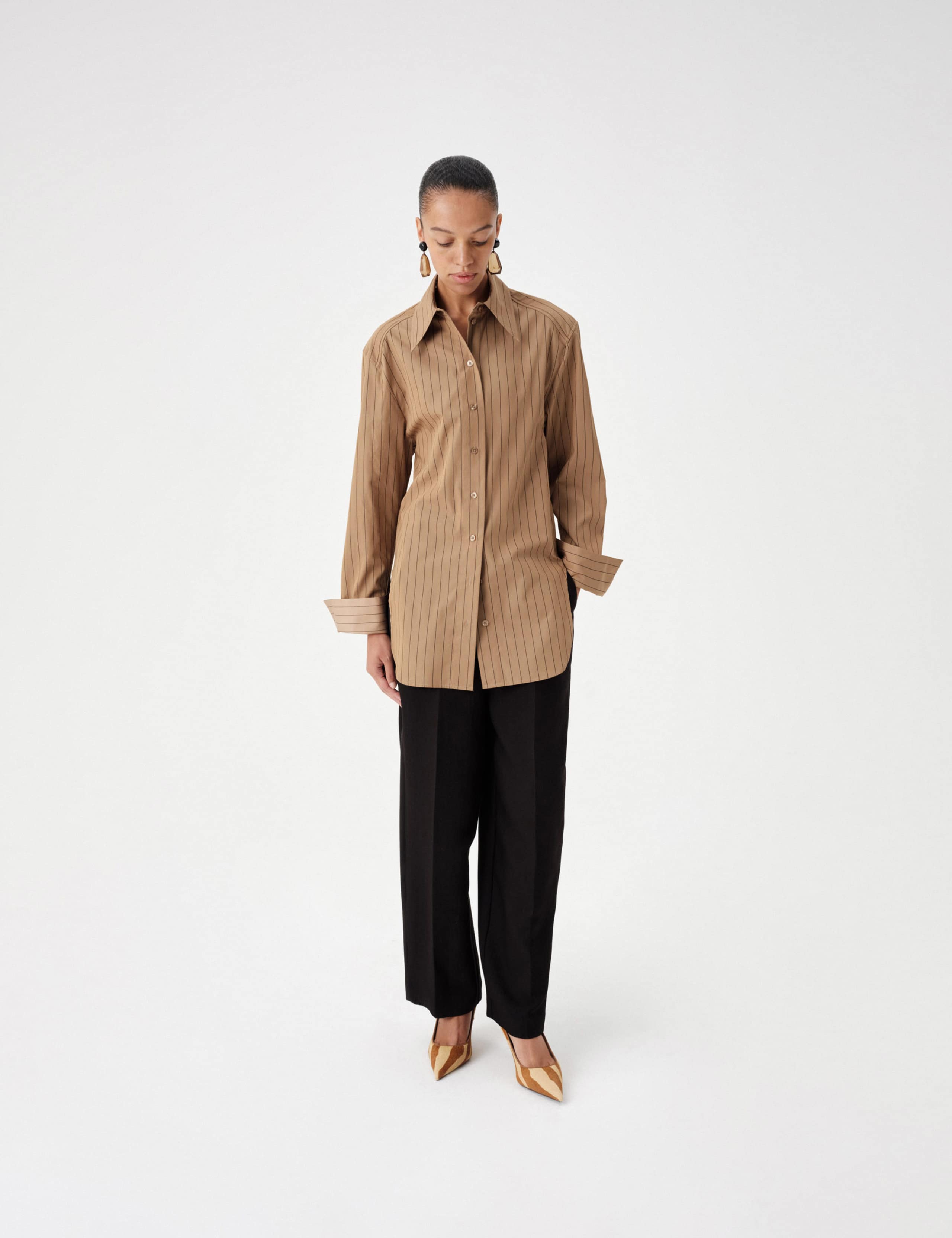 Pure Cotton Striped Padded Shoulder Longline Shirt 3 of 6