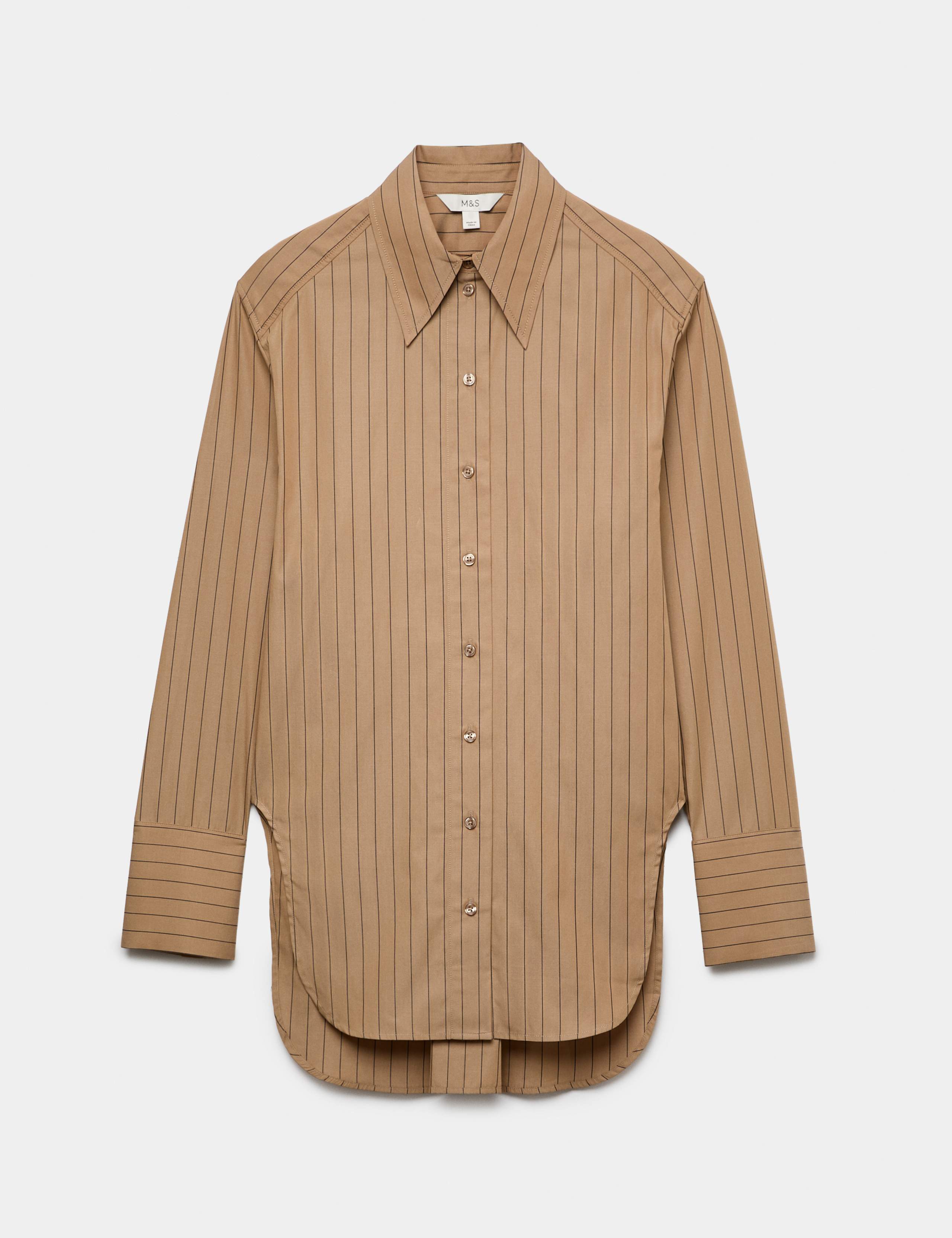 Pure Cotton Striped Padded Shoulder Longline Shirt 2 of 6