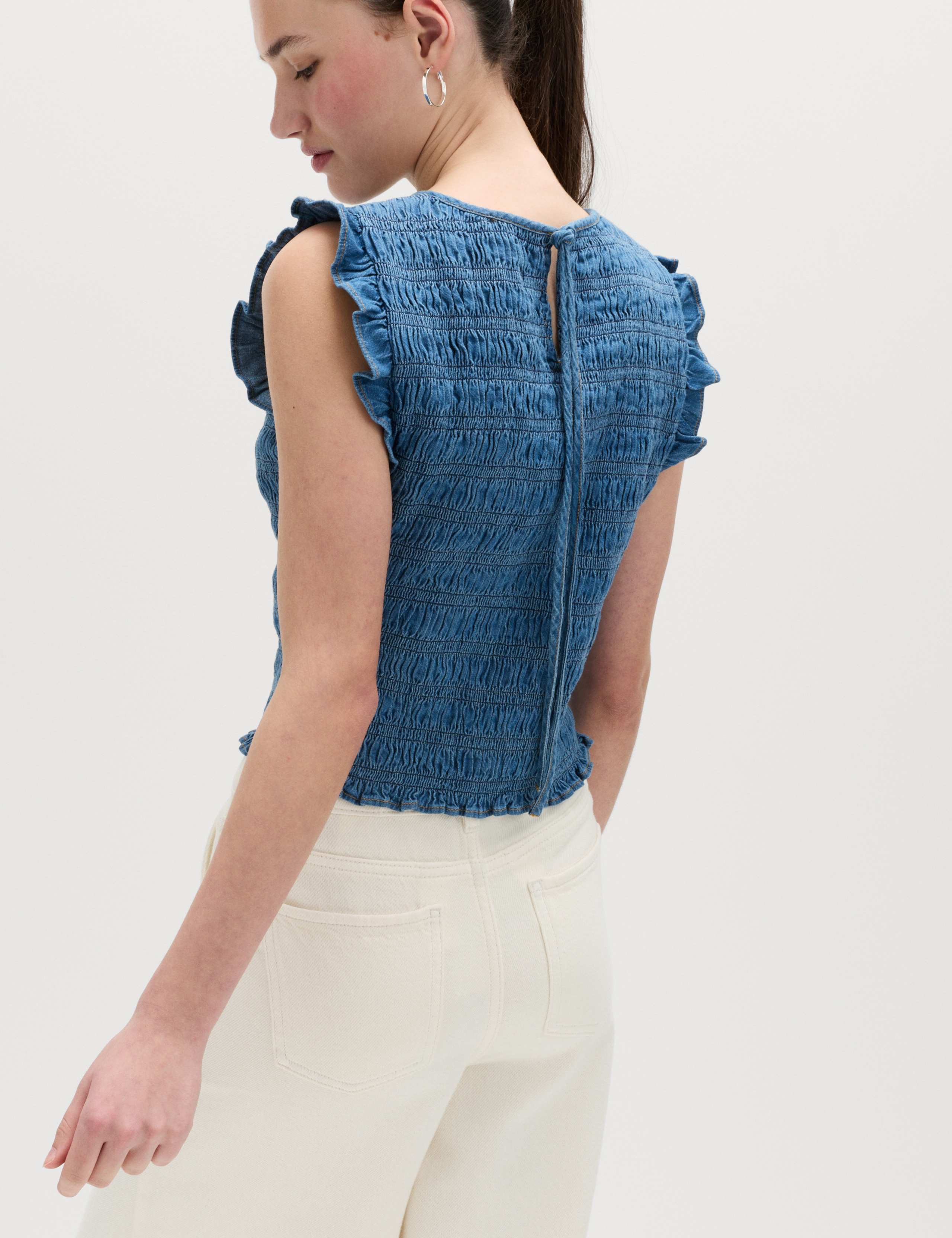 Denim Shirred Tank Top 4 of 5