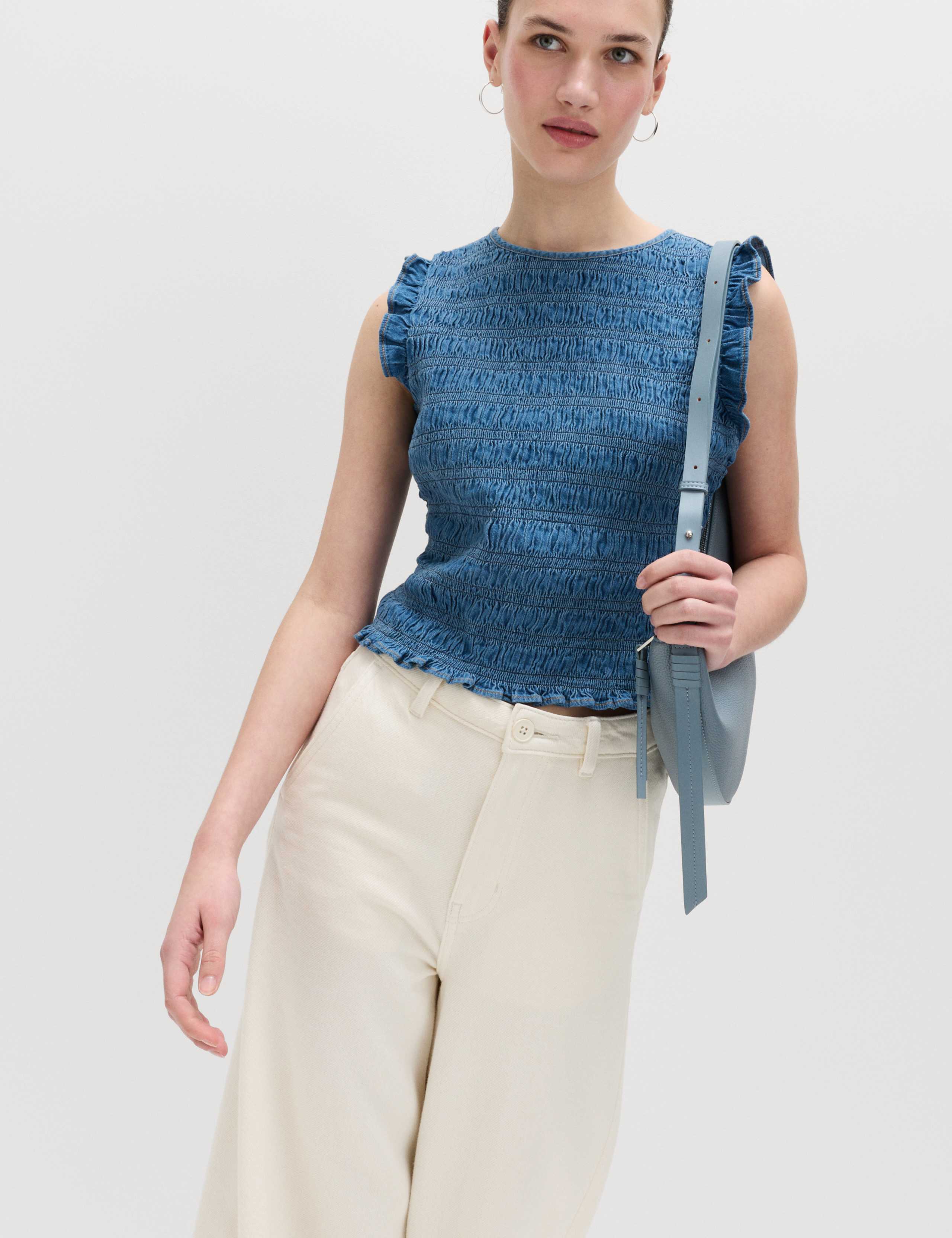 Denim Shirred Tank Top 5 of 5