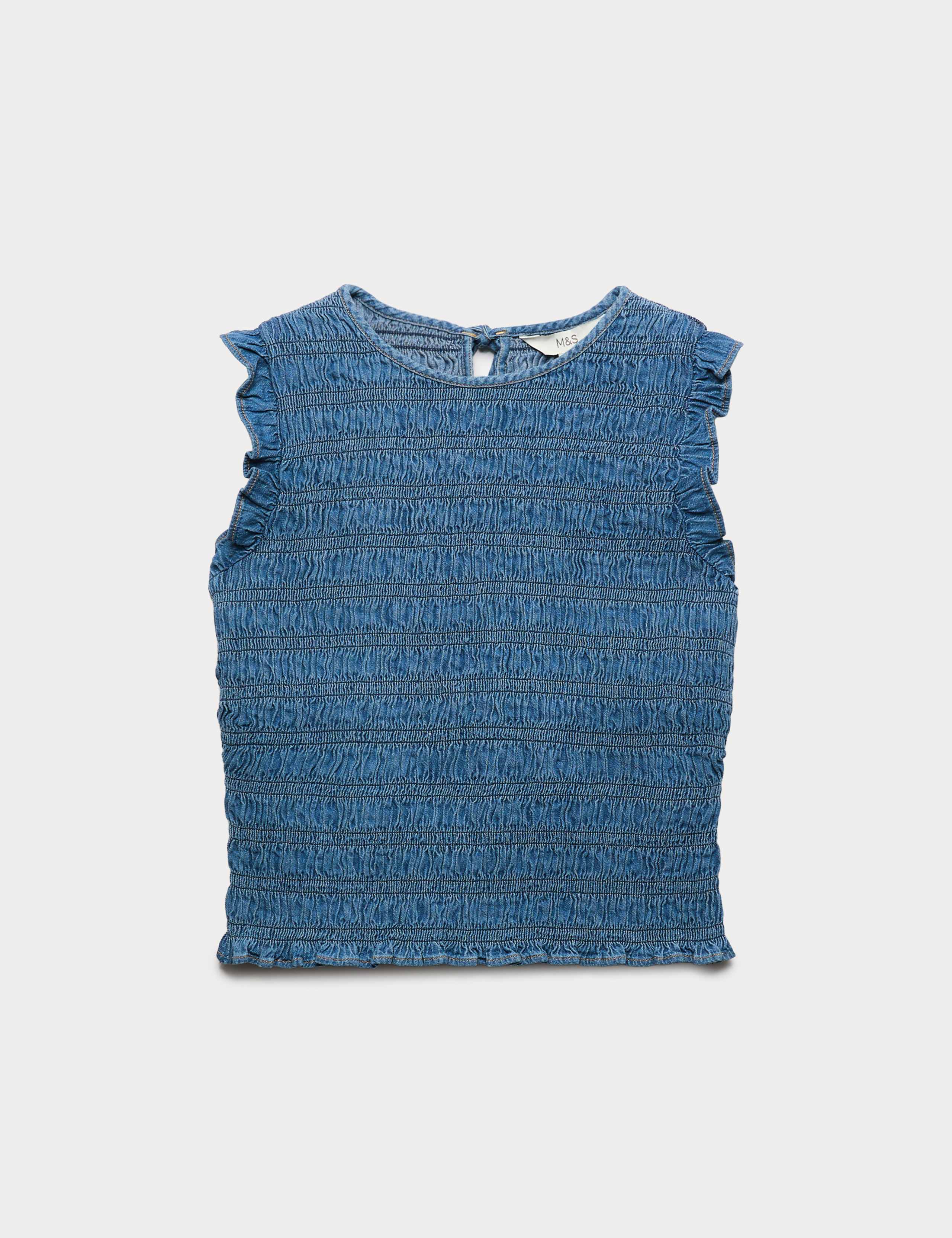 Denim Shirred Tank Top 2 of 5