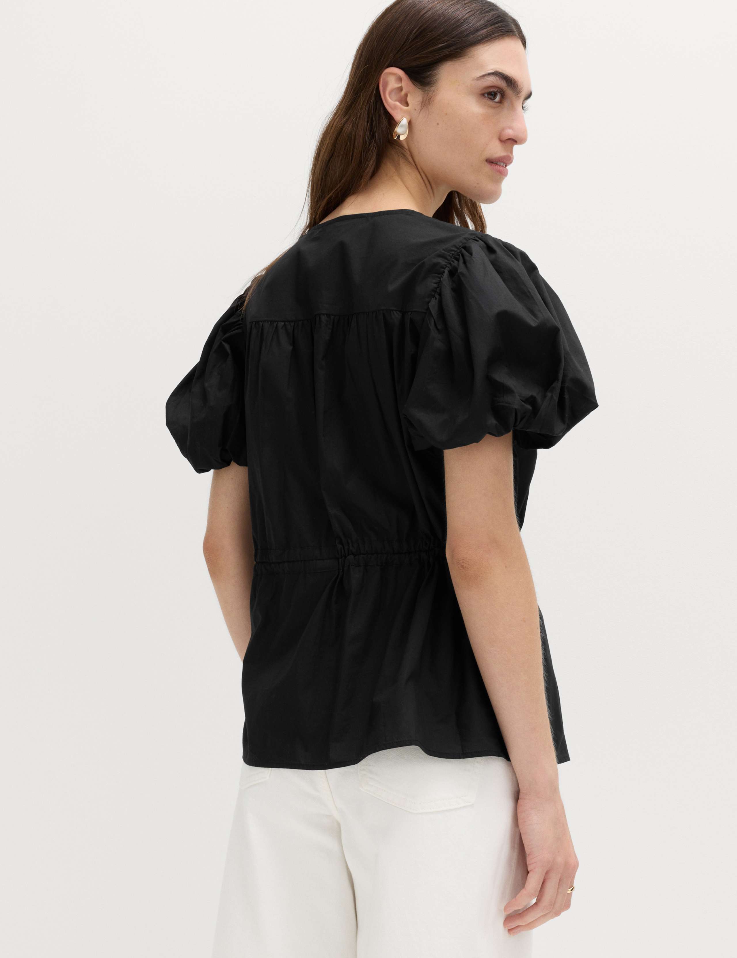 Pure Cotton Puff Sleeve Drawstring Waisted Top 5 of 6