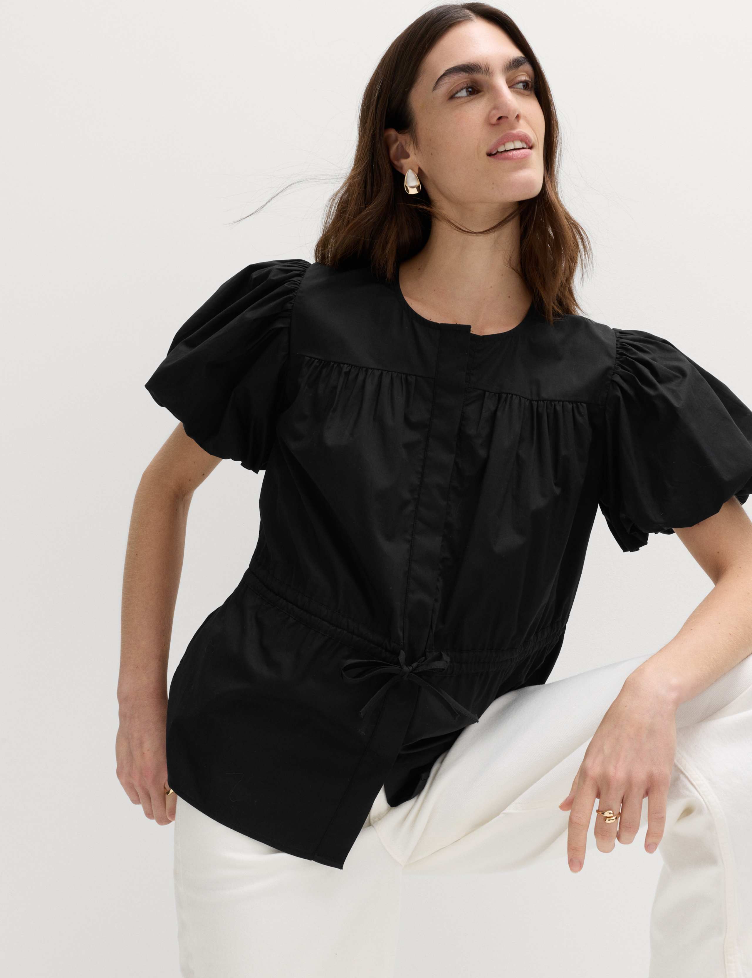 Pure Cotton Puff Sleeve Drawstring Waisted Top 6 of 6