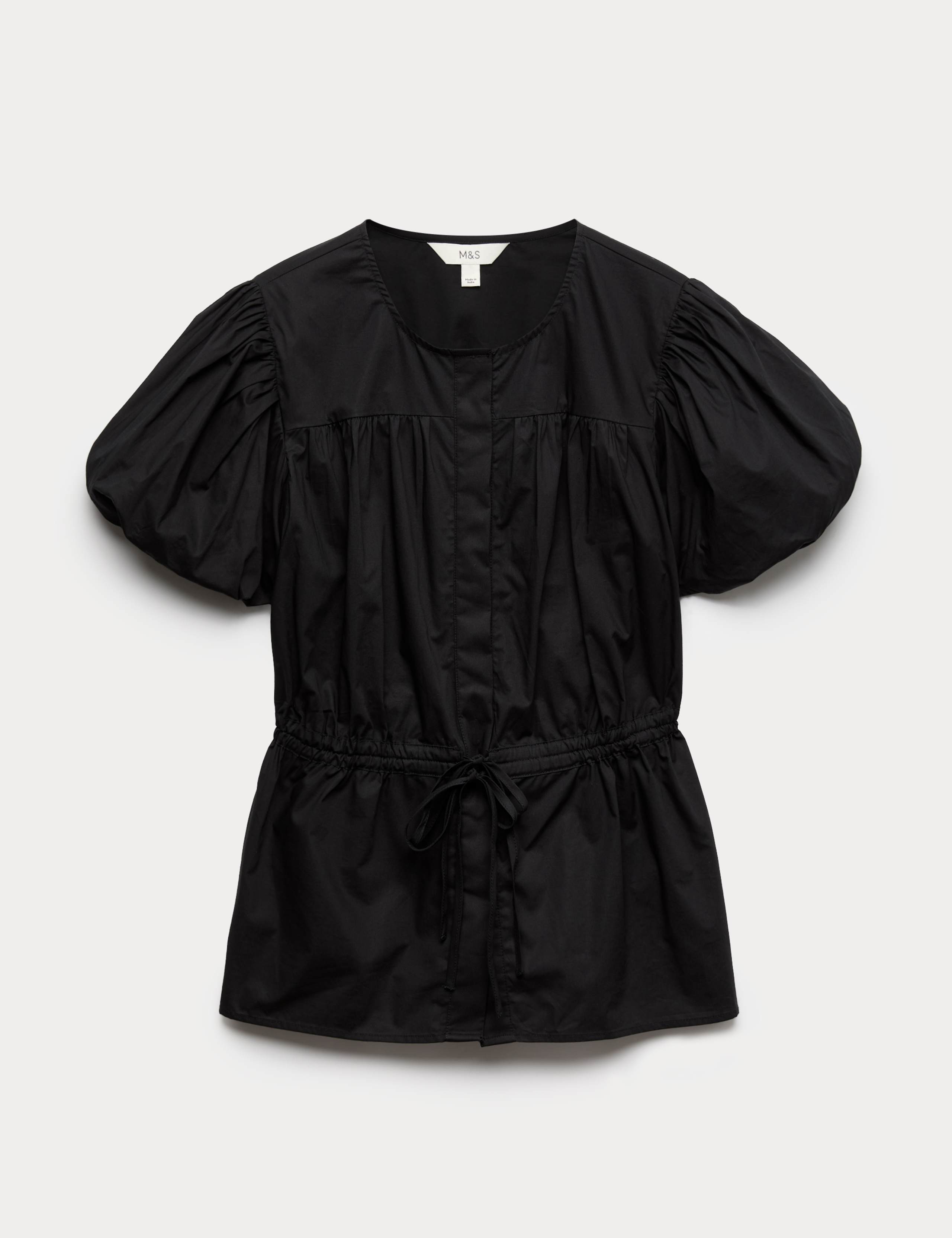 Pure Cotton Puff Sleeve Drawstring Waisted Top 2 of 6