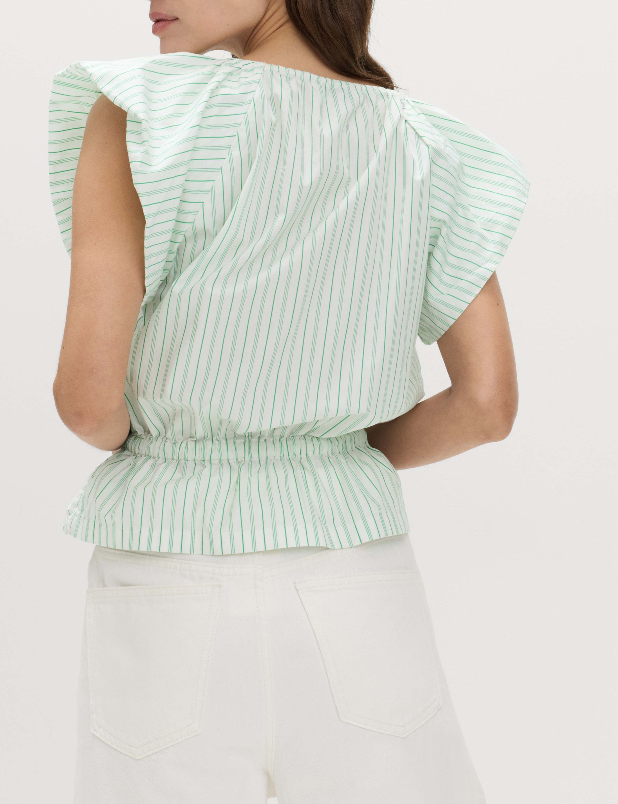Pure Cotton Striped Puff Sleeve Drawstring Top 4 of 5