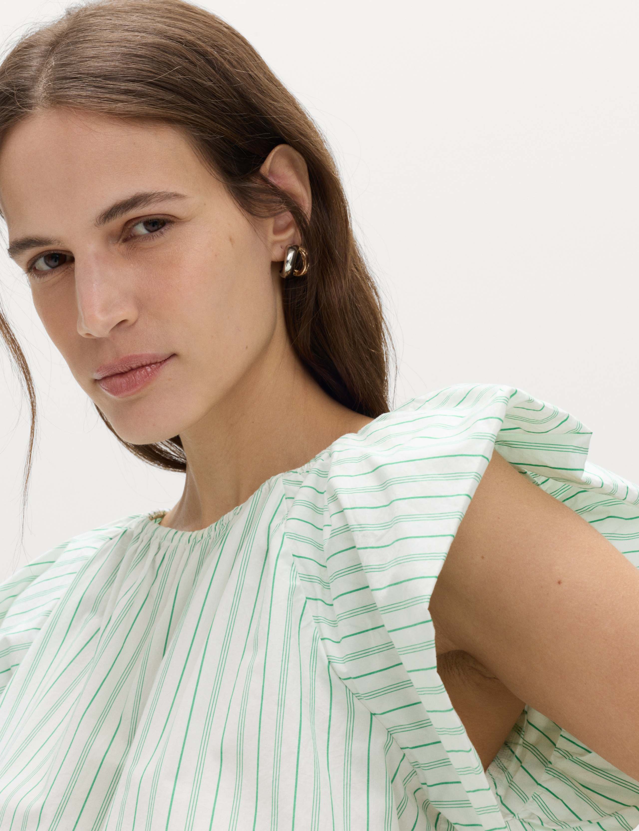 Pure Cotton Striped Puff Sleeve Drawstring Top 5 of 5