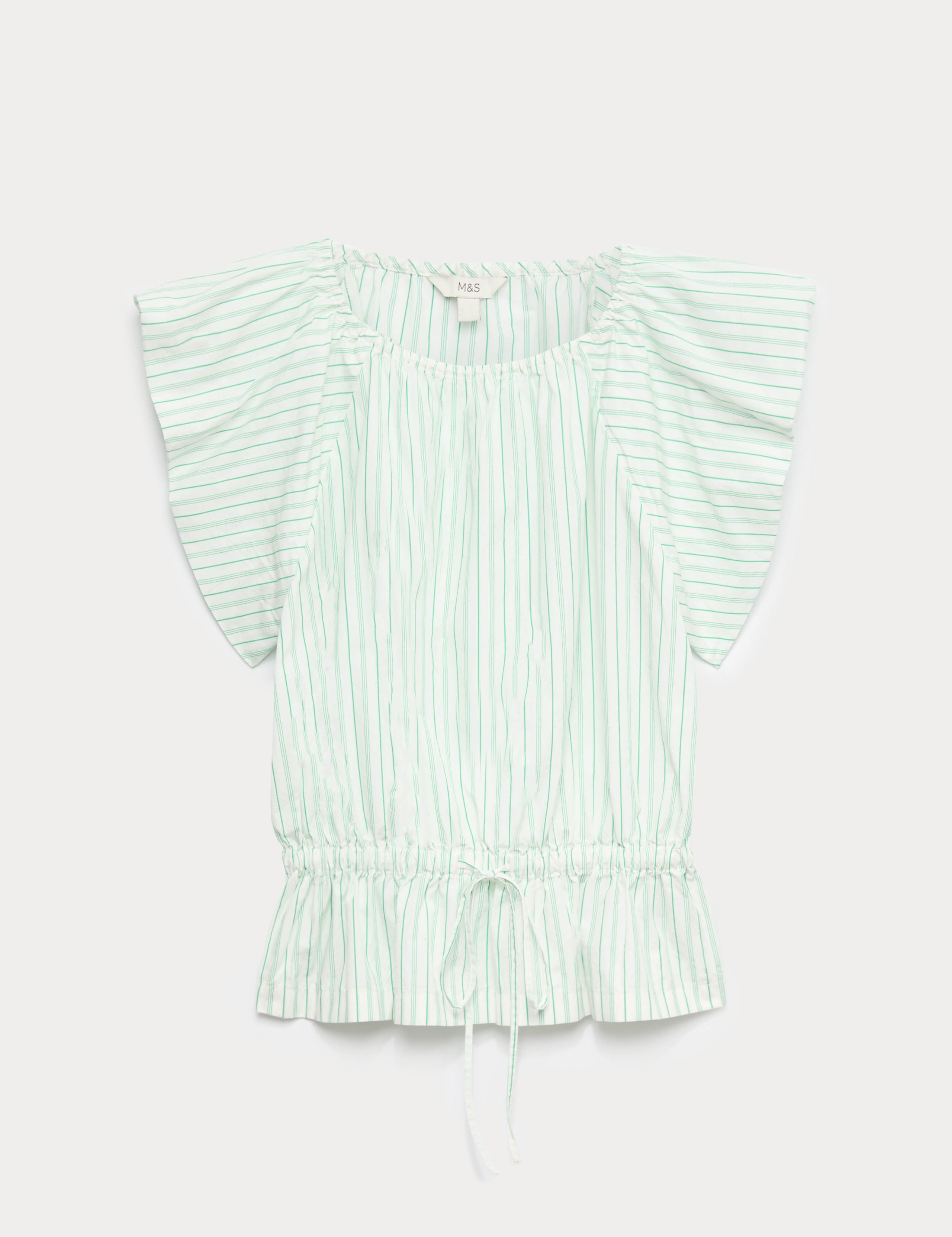 Pure Cotton Striped Puff Sleeve Drawstring Top 2 of 5