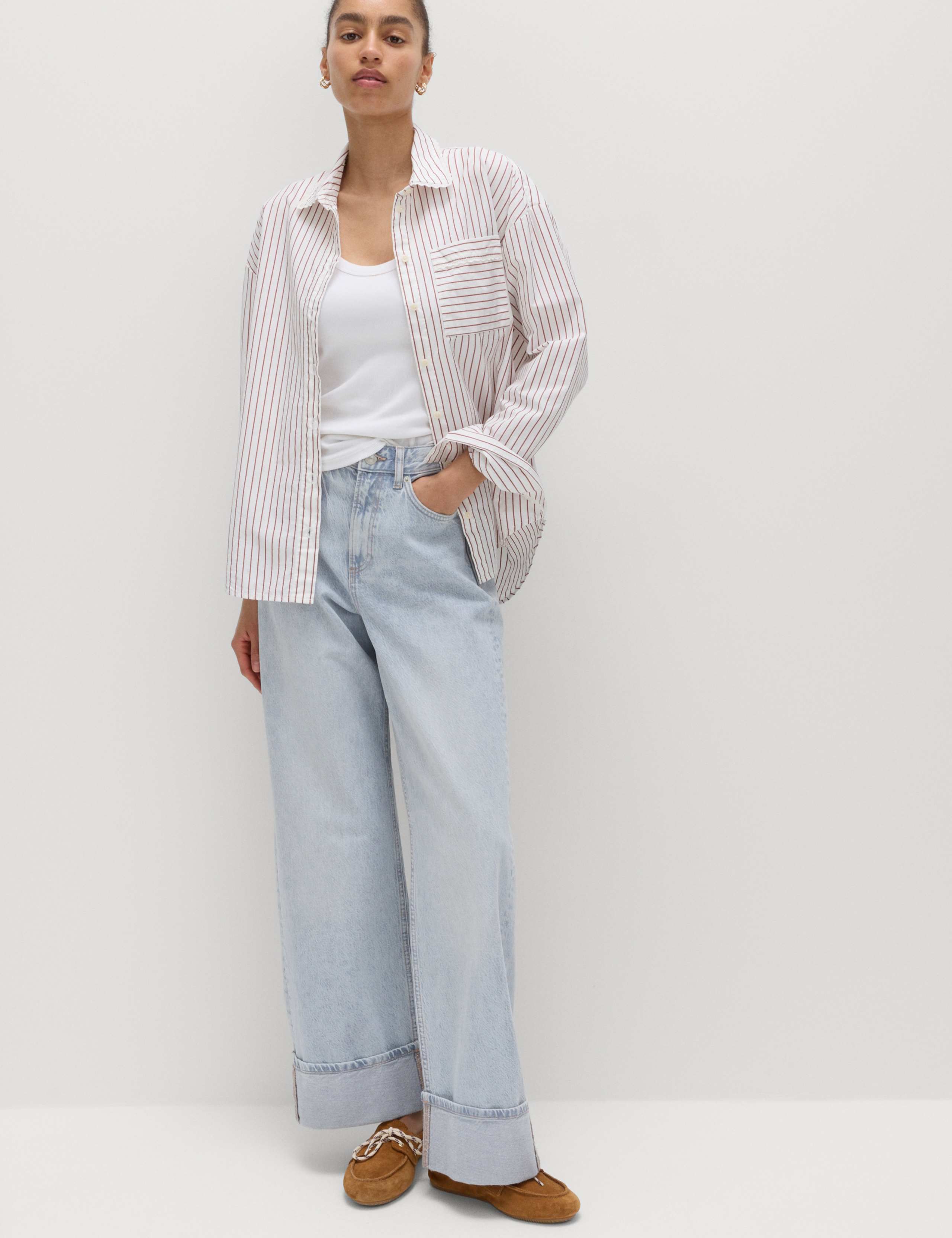 Pure Cotton Striped Lace Oversized Shirt 4 of 7