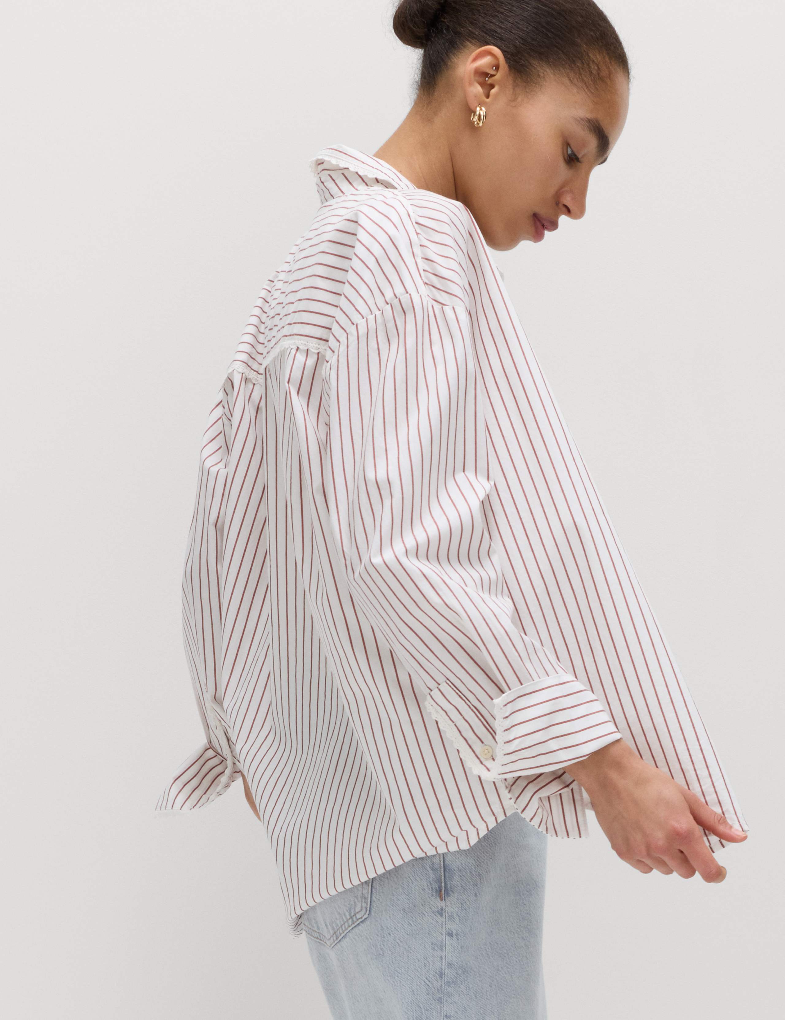 Pure Cotton Striped Lace Oversized Shirt 6 of 7