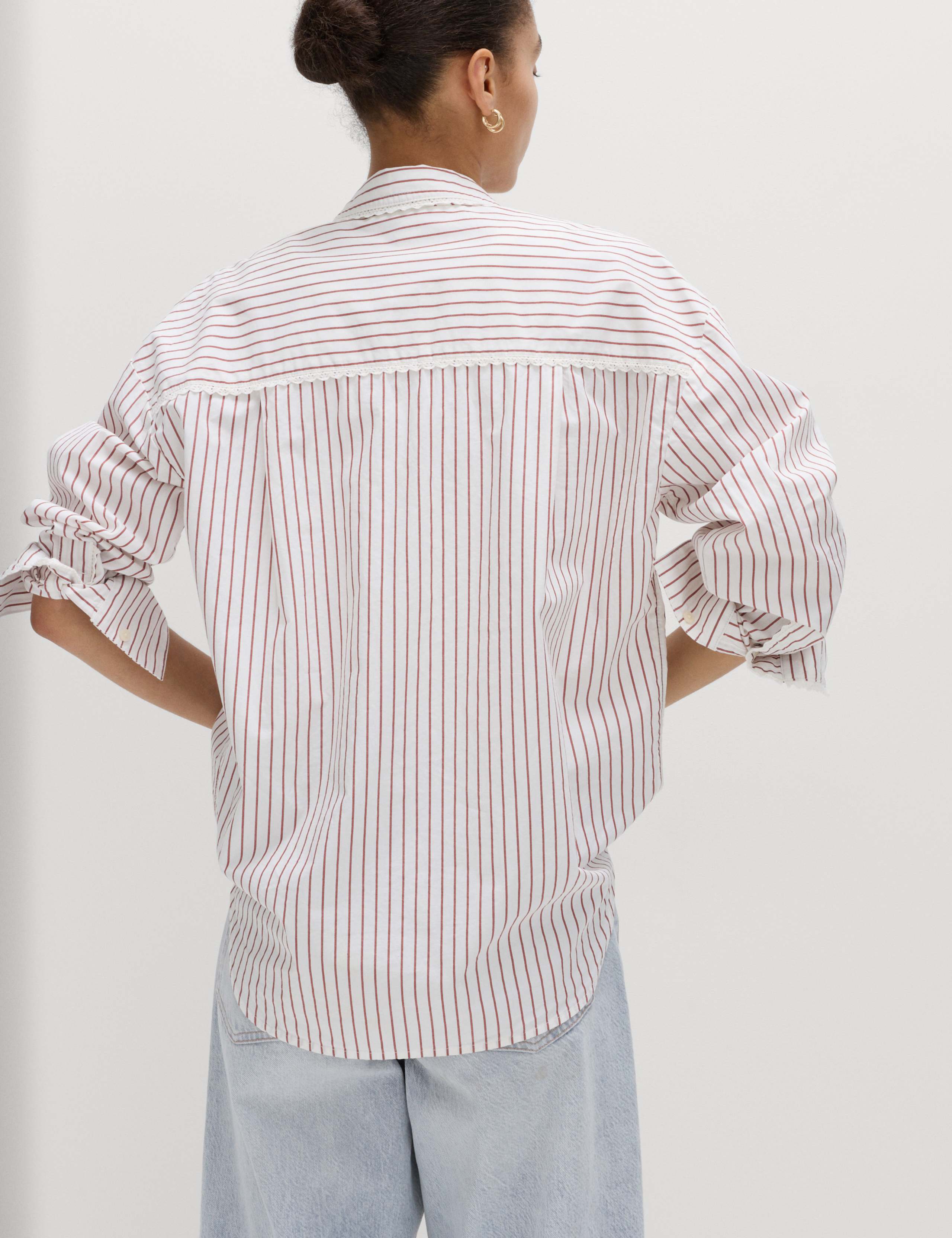 Pure Cotton Striped Lace Oversized Shirt 7 of 7