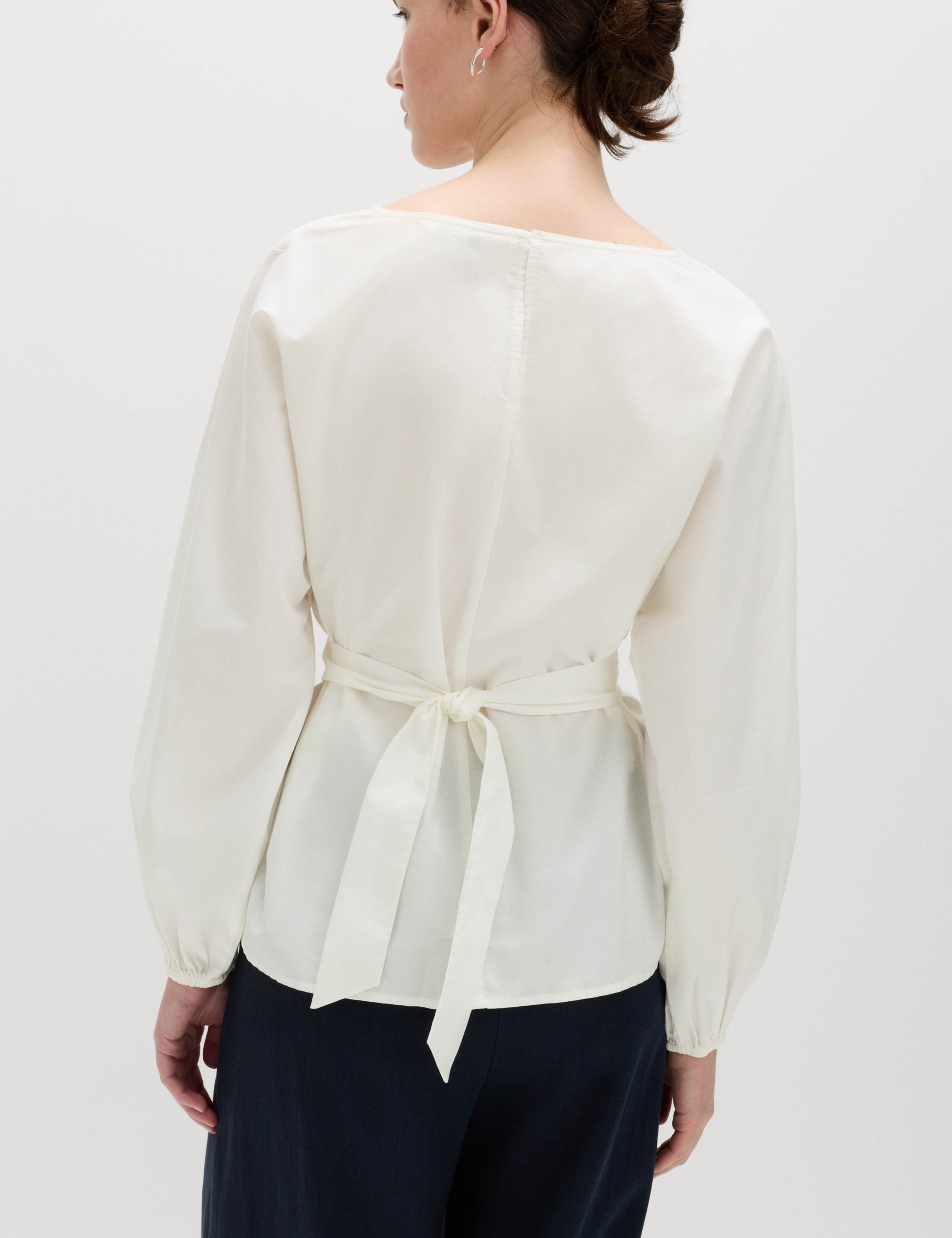 Pure Cotton Pleat Tie Detail Blouse 4 of 5