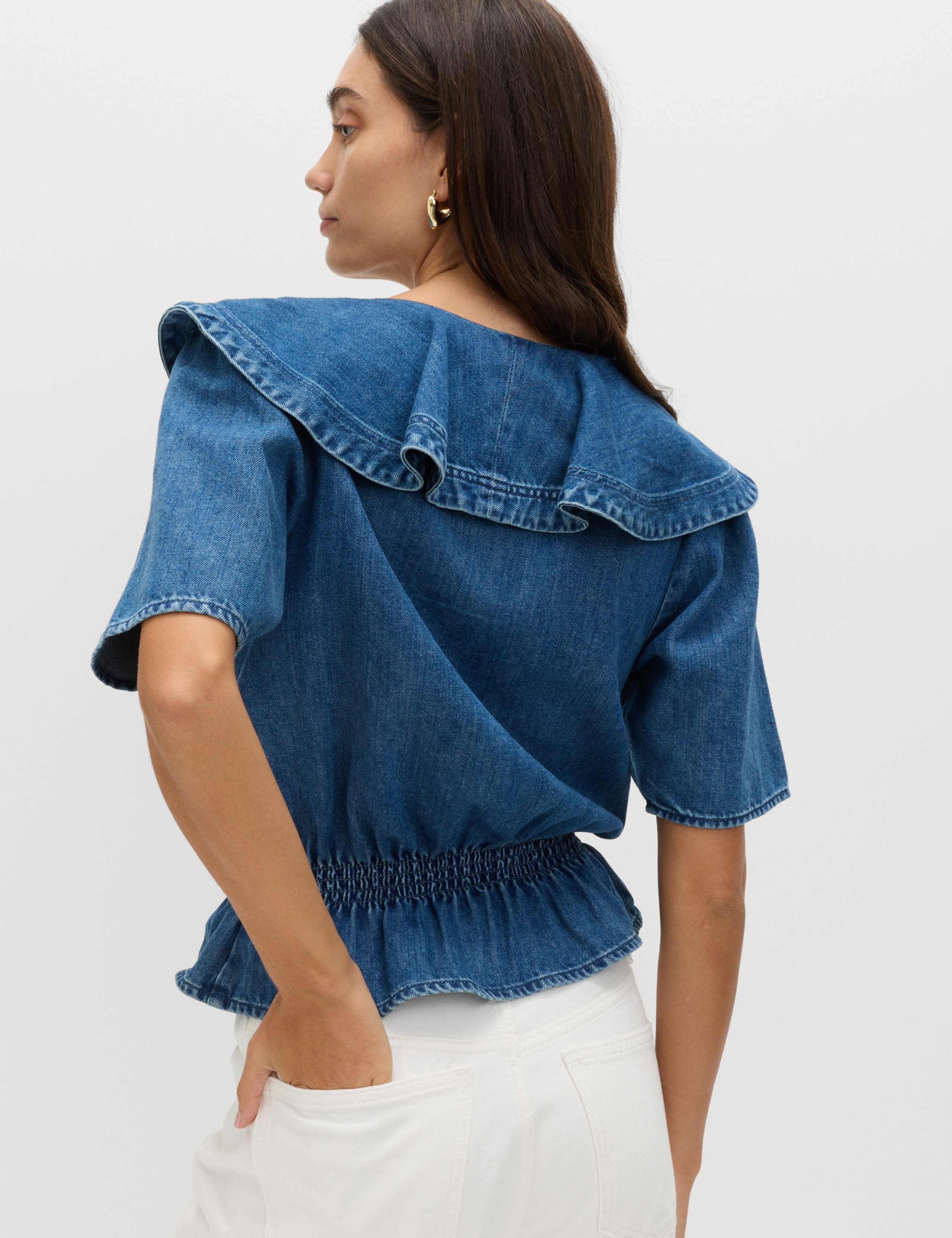 Denim Ruffled Blouse 4 of 5
