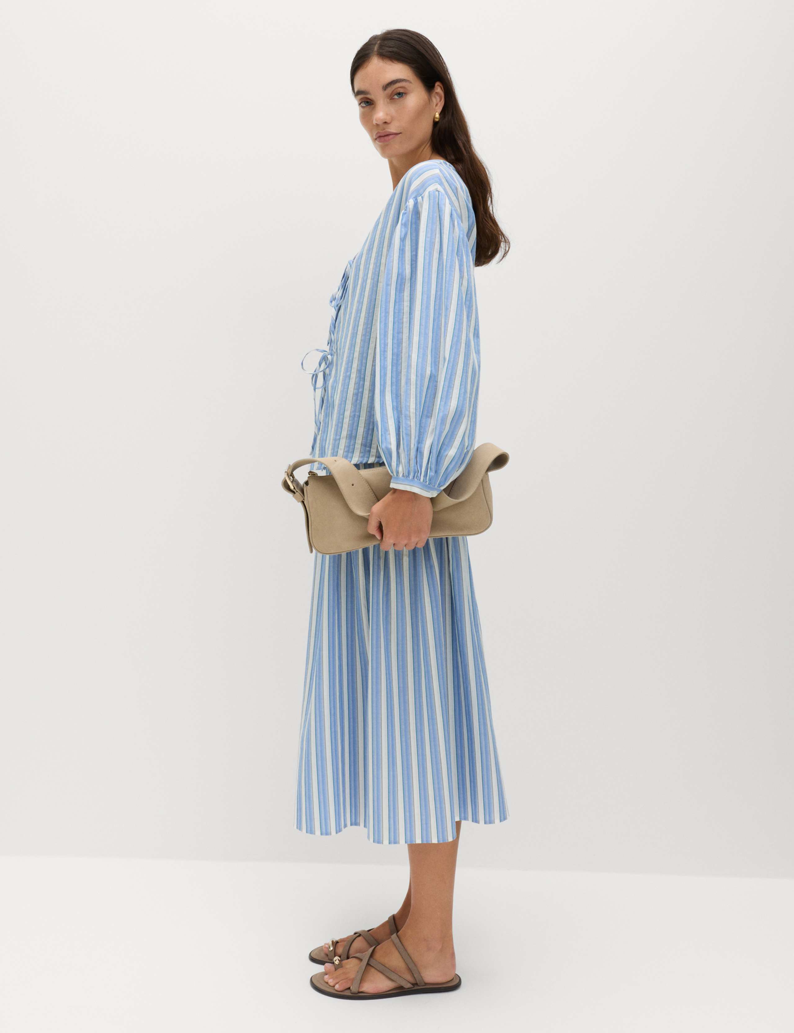 Pure Cotton Striped Tie Front Blouse 4 of 6