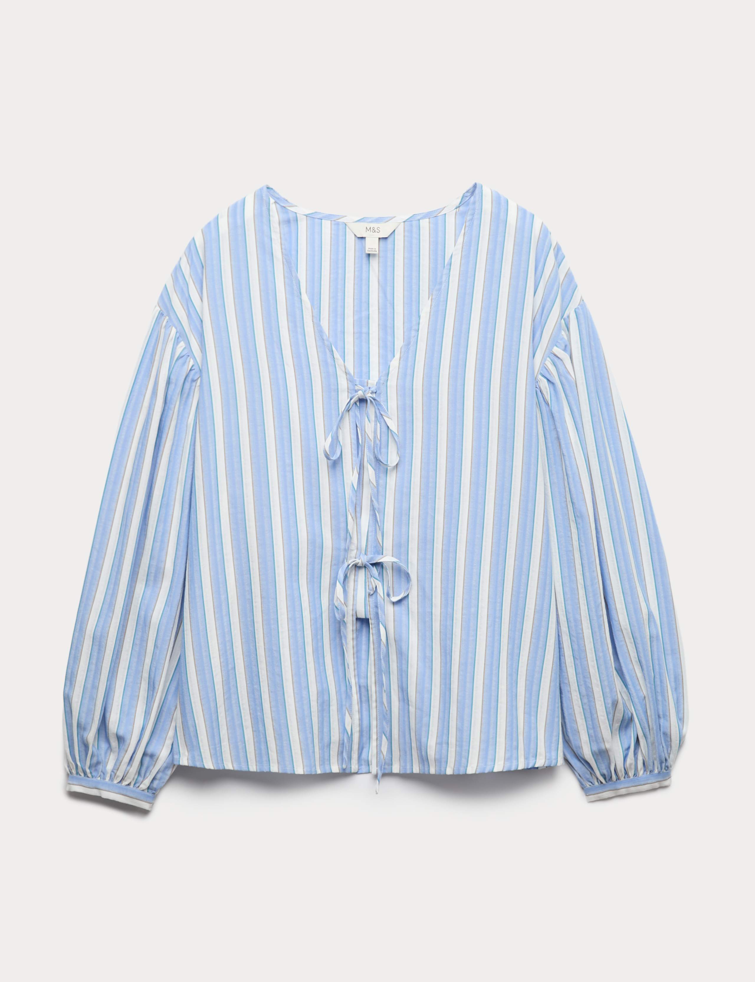 Pure Cotton Striped Tie Front Blouse 2 of 6
