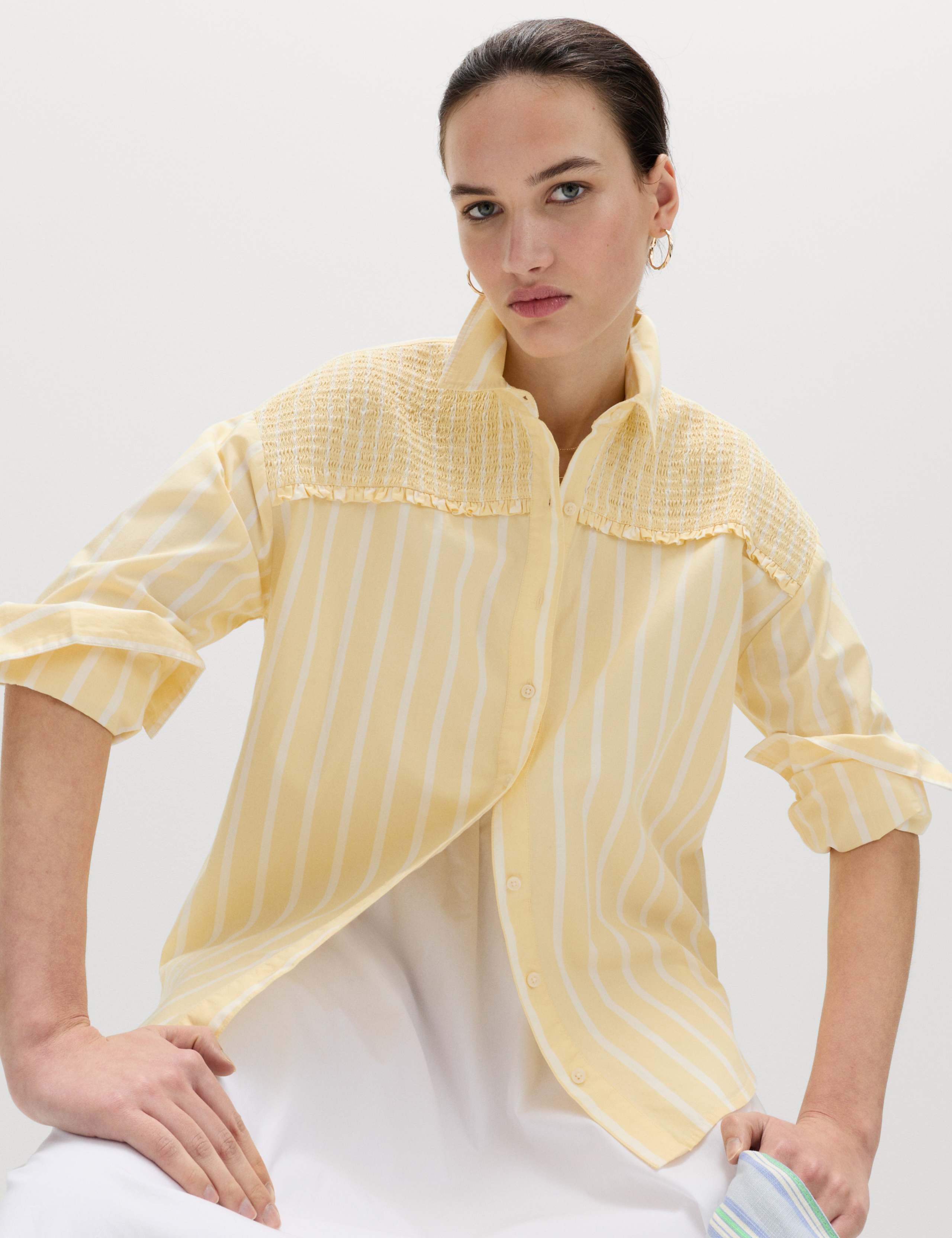 Pure Cotton Shirred Striped Shirt 1 of 6