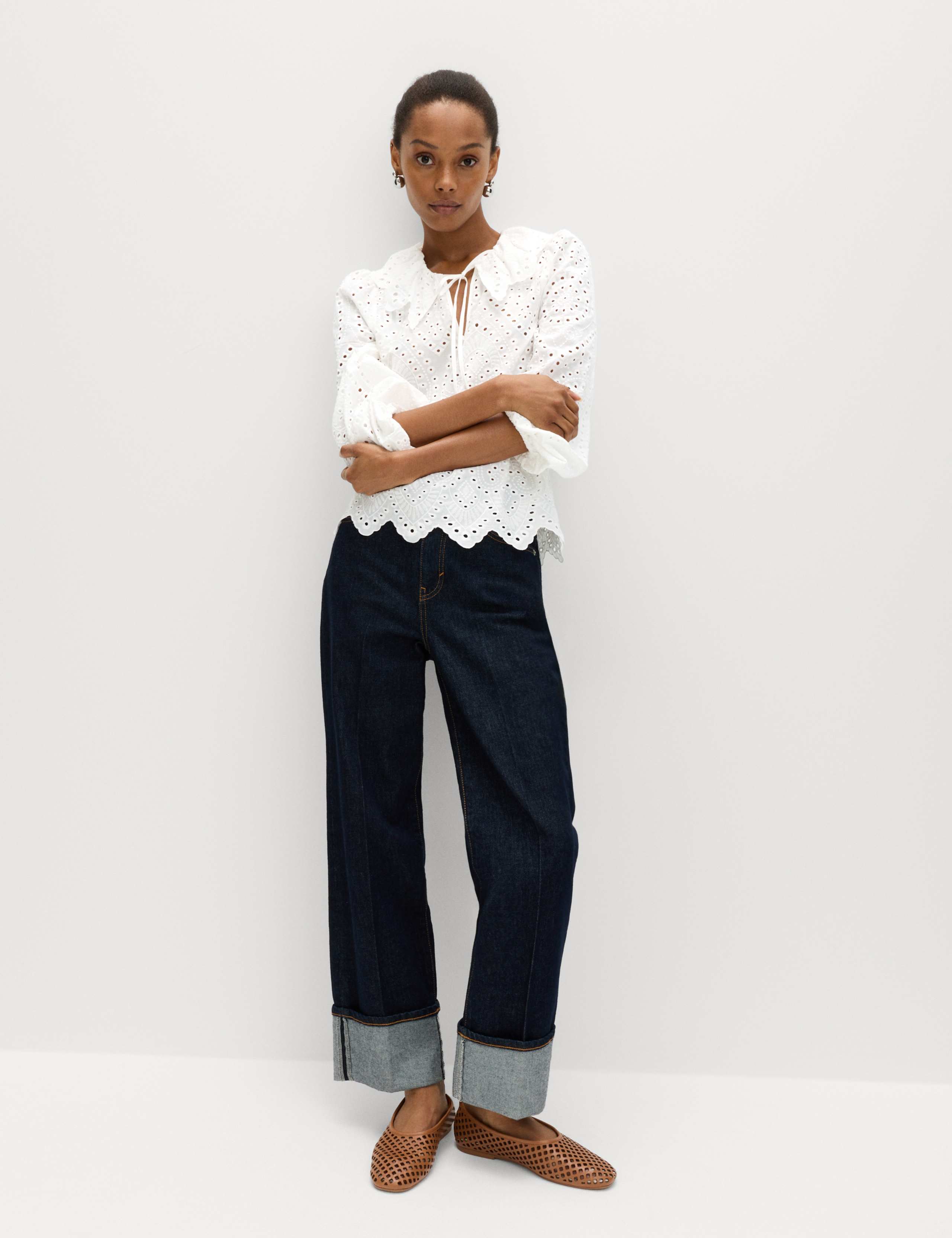 Pure Cotton Broderie Tie Front Blouse 3 of 6