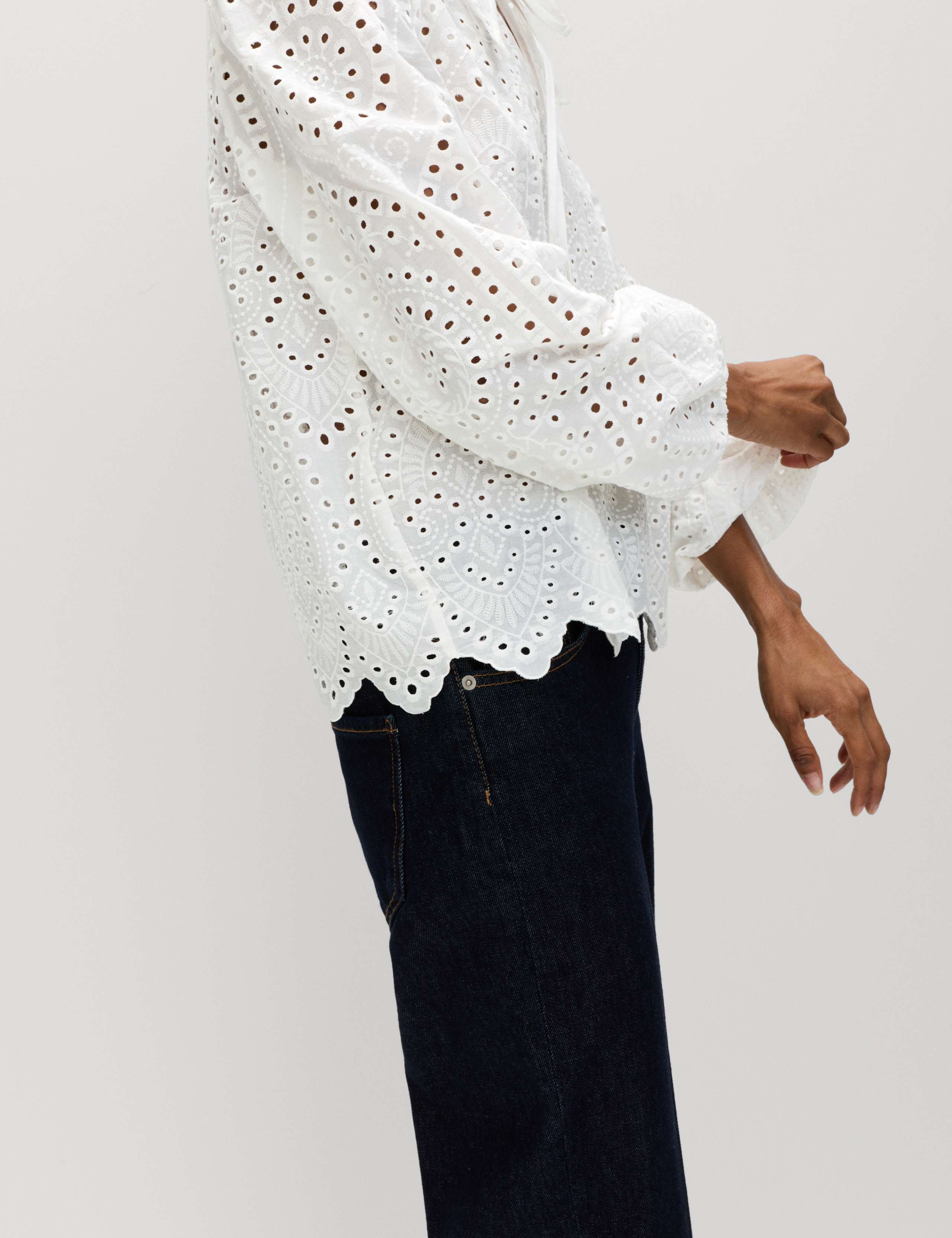 Pure Cotton Broderie Tie Front Blouse 5 of 6