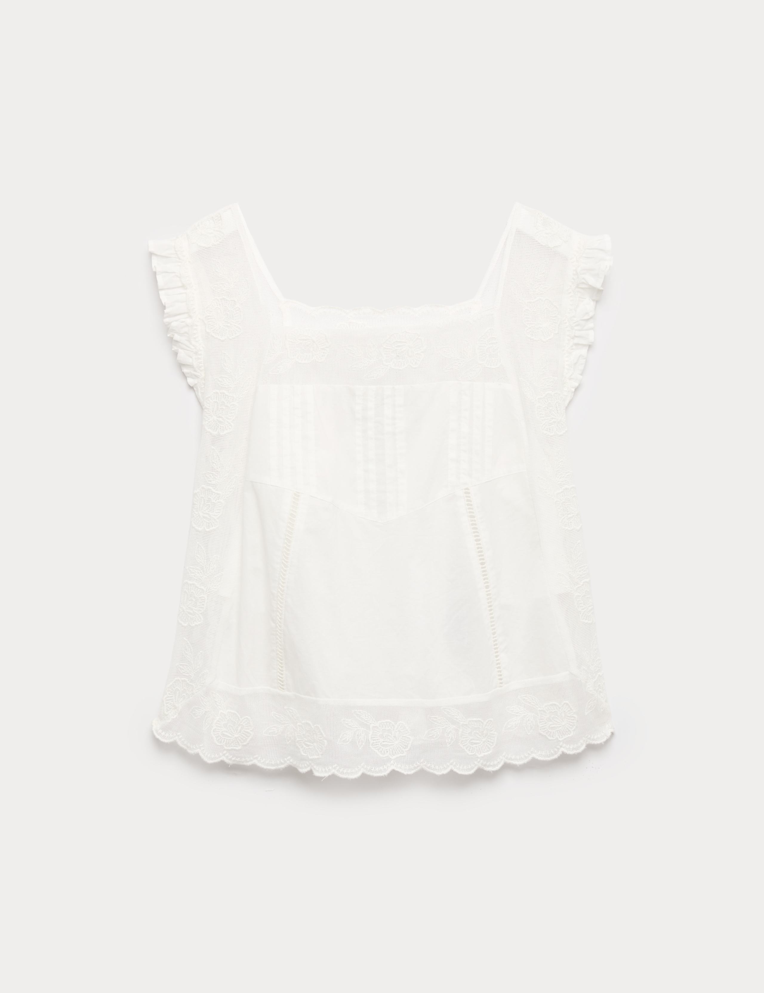 Pure Cotton Lace Bib Detail Embroidered Top 2 of 7