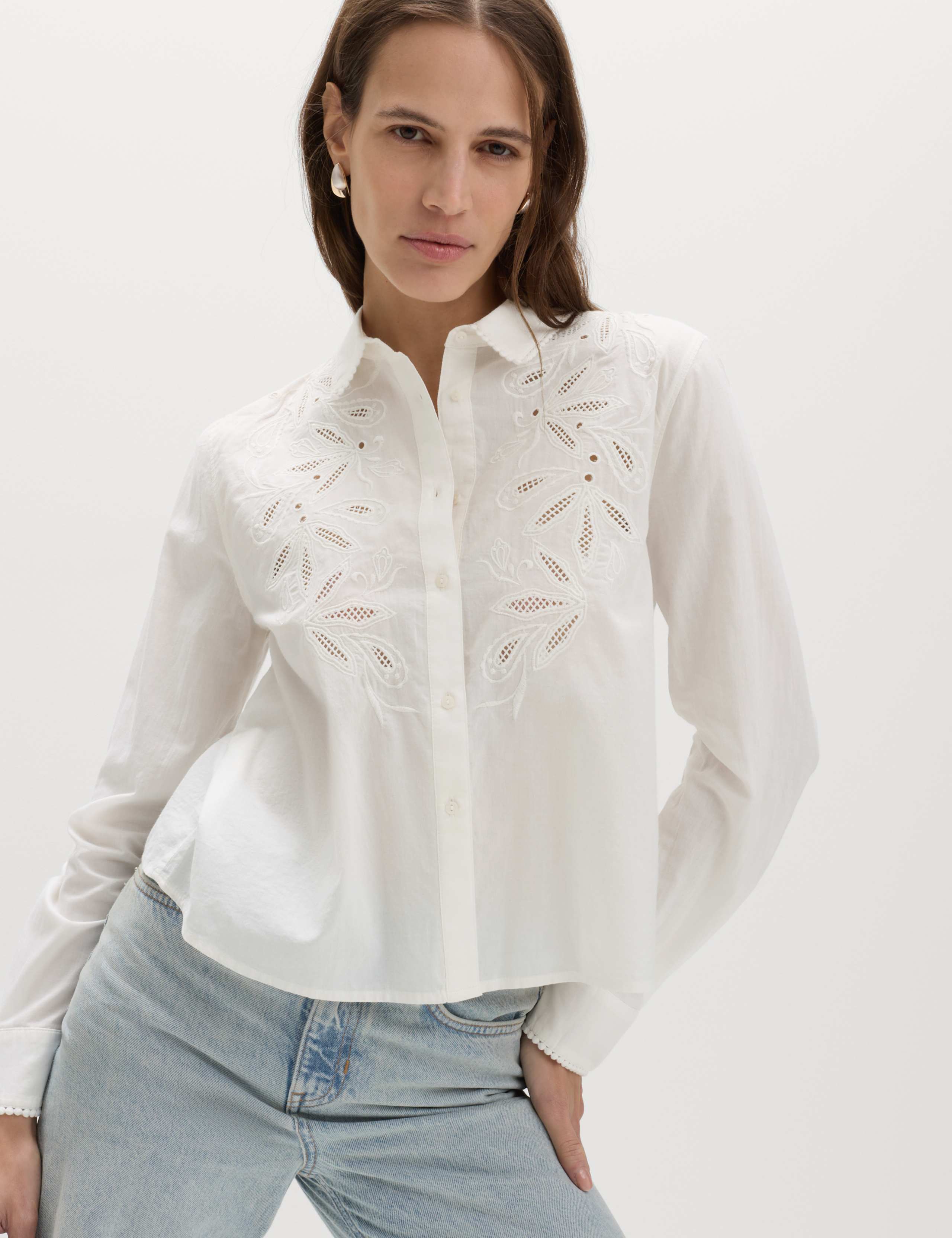 Pure Cotton Embroidered Collared Shirt 1 of 5