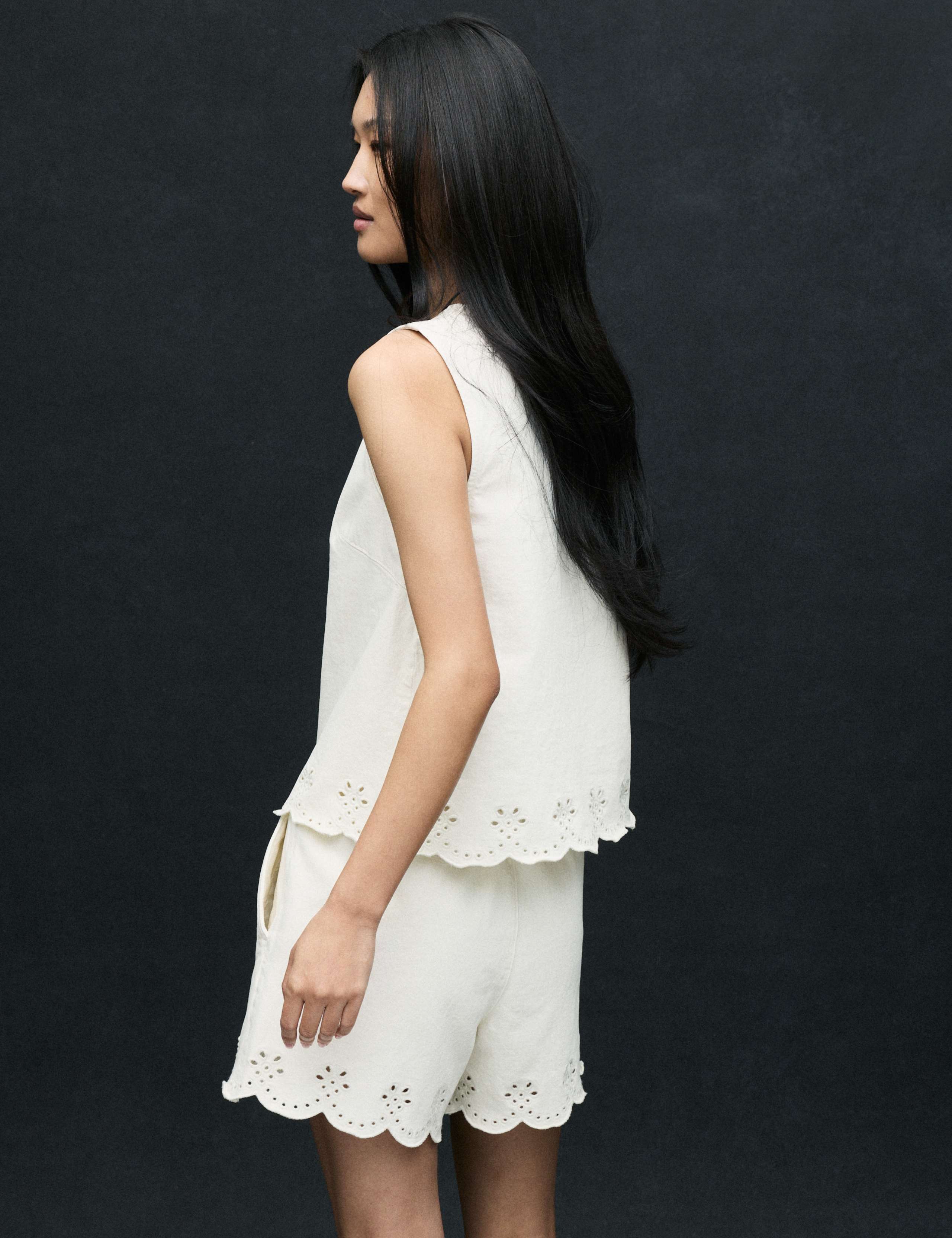 Denim Broderie Detail Top 7 of 7