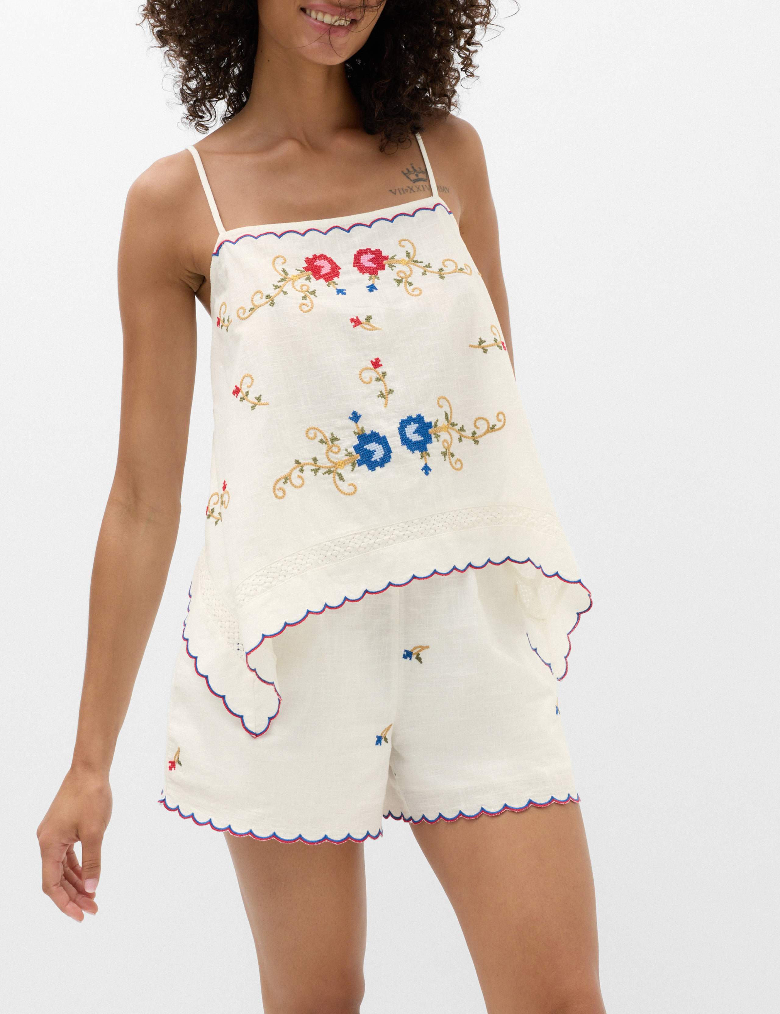 Pure Cotton Boho Embroidered Cami Top 3 of 7