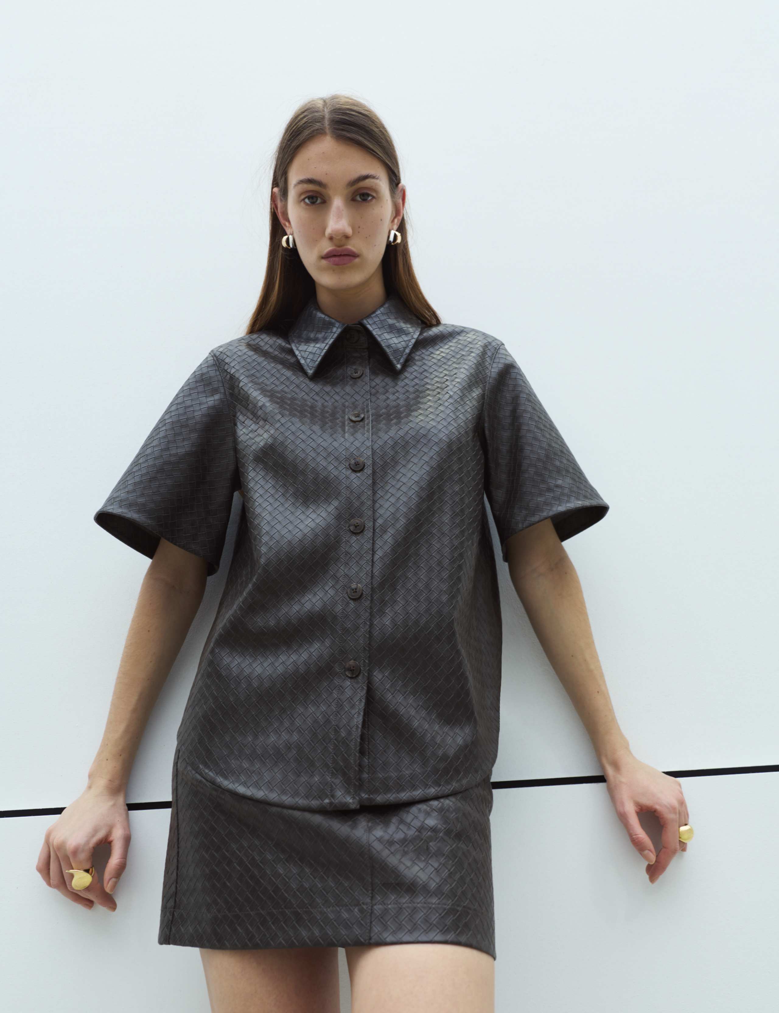 Faux Leather Woven Effect Shirt 1 of 6