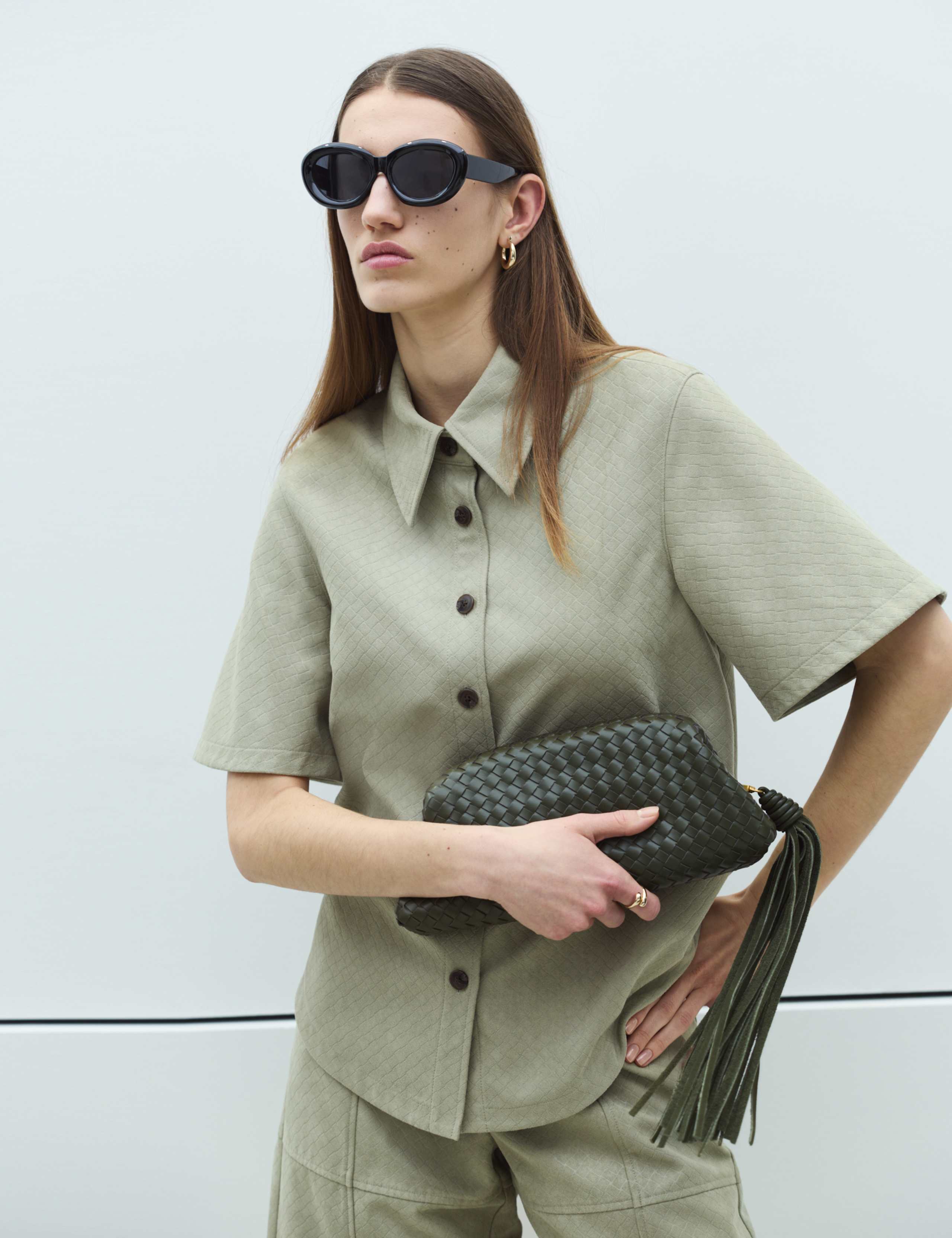 Faux Suede Basket Weave Collared Shirt 7 of 7