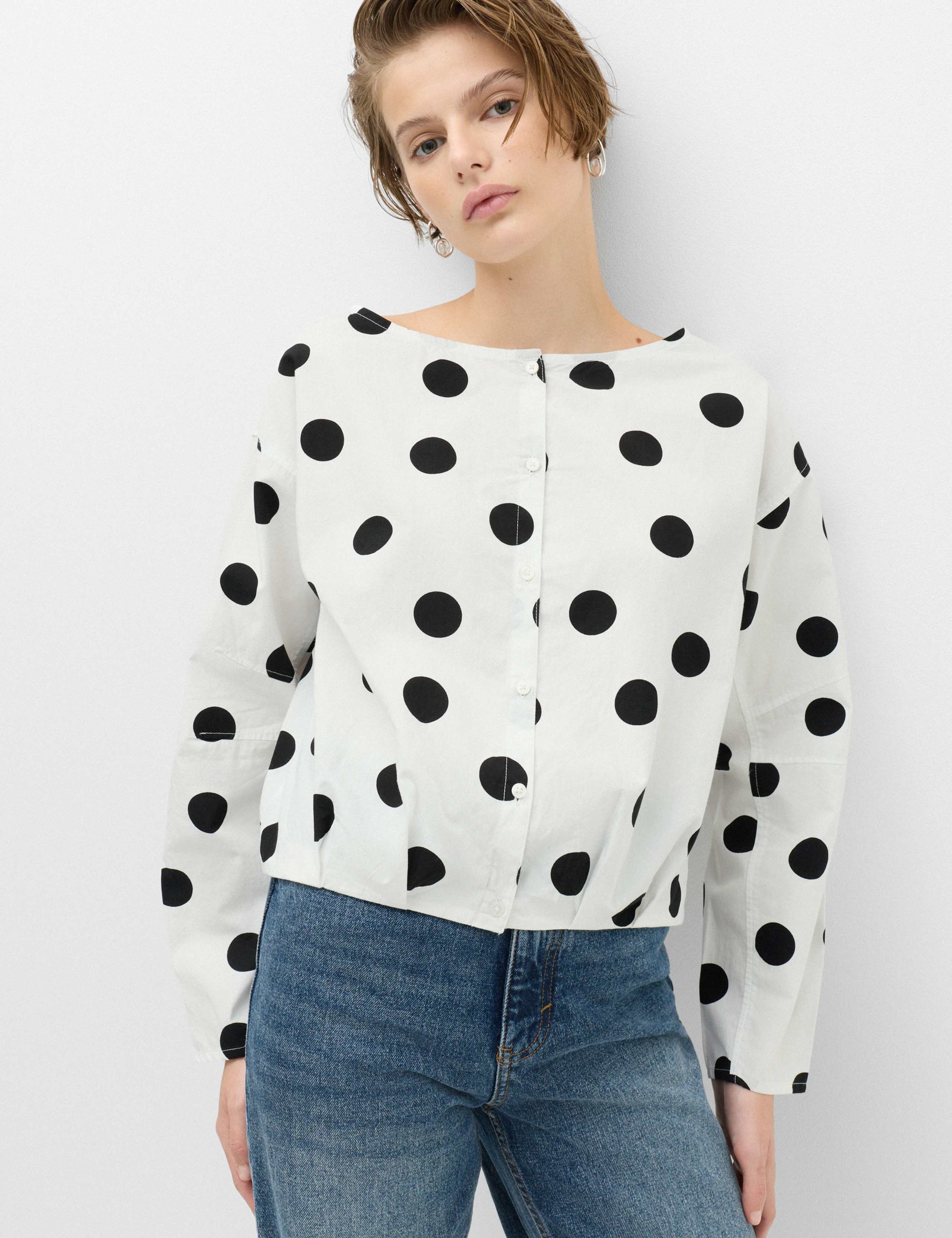 Pure Cotton Polka Dot Barrel Sleeve Blouse 1 of 5