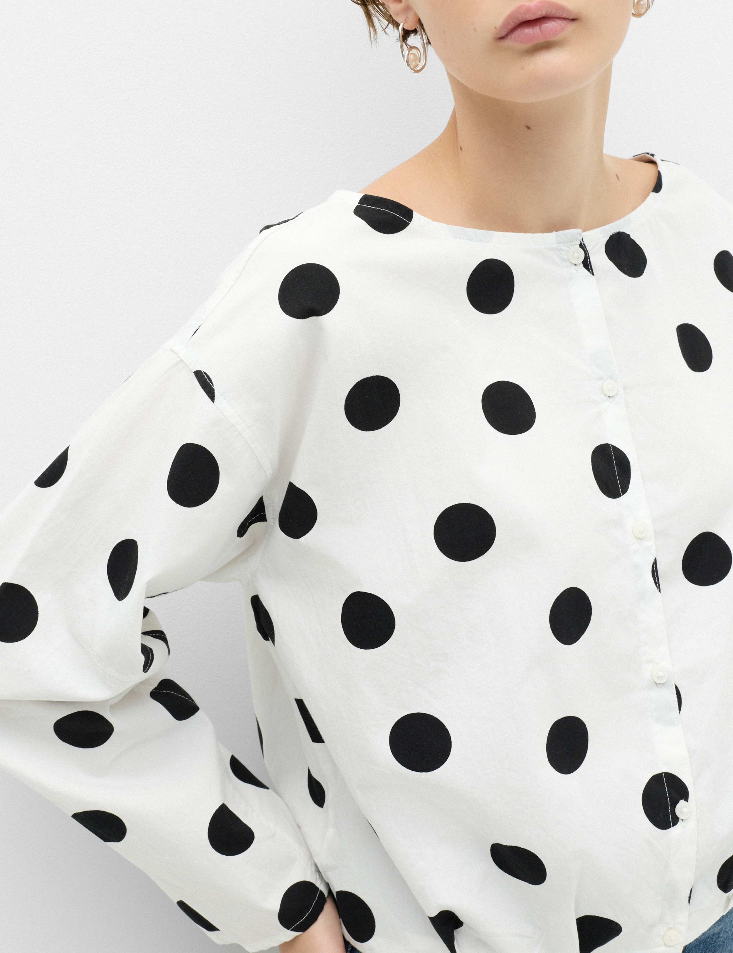 Pure Cotton Polka Dot Barrel Sleeve Blouse 3 of 5