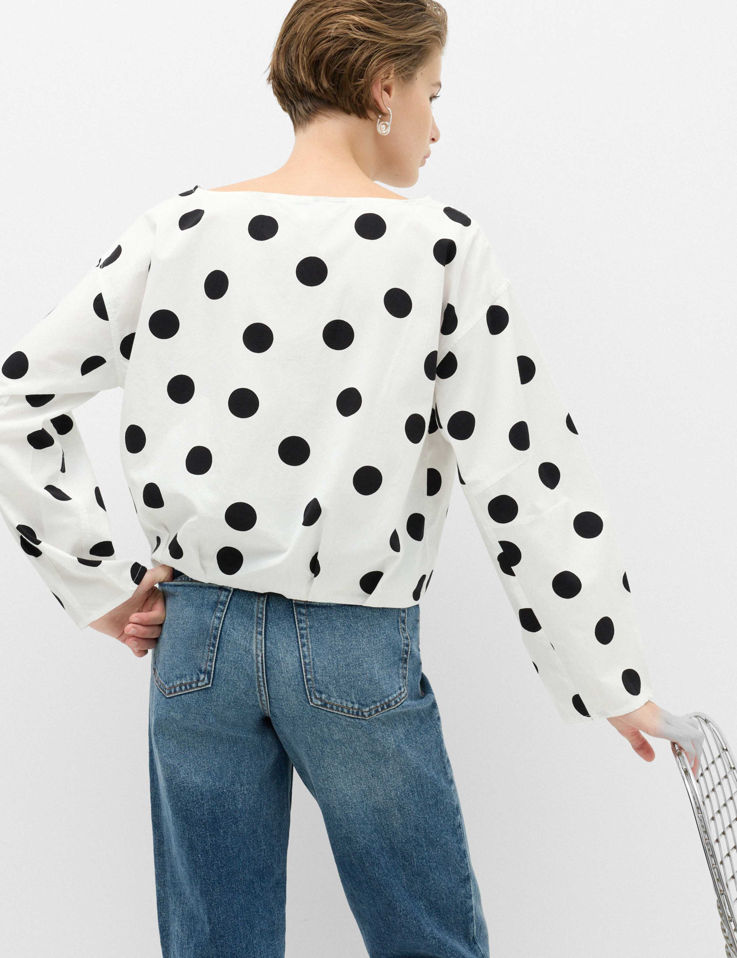 Pure Cotton Polka Dot Barrel Sleeve Blouse 4 of 5