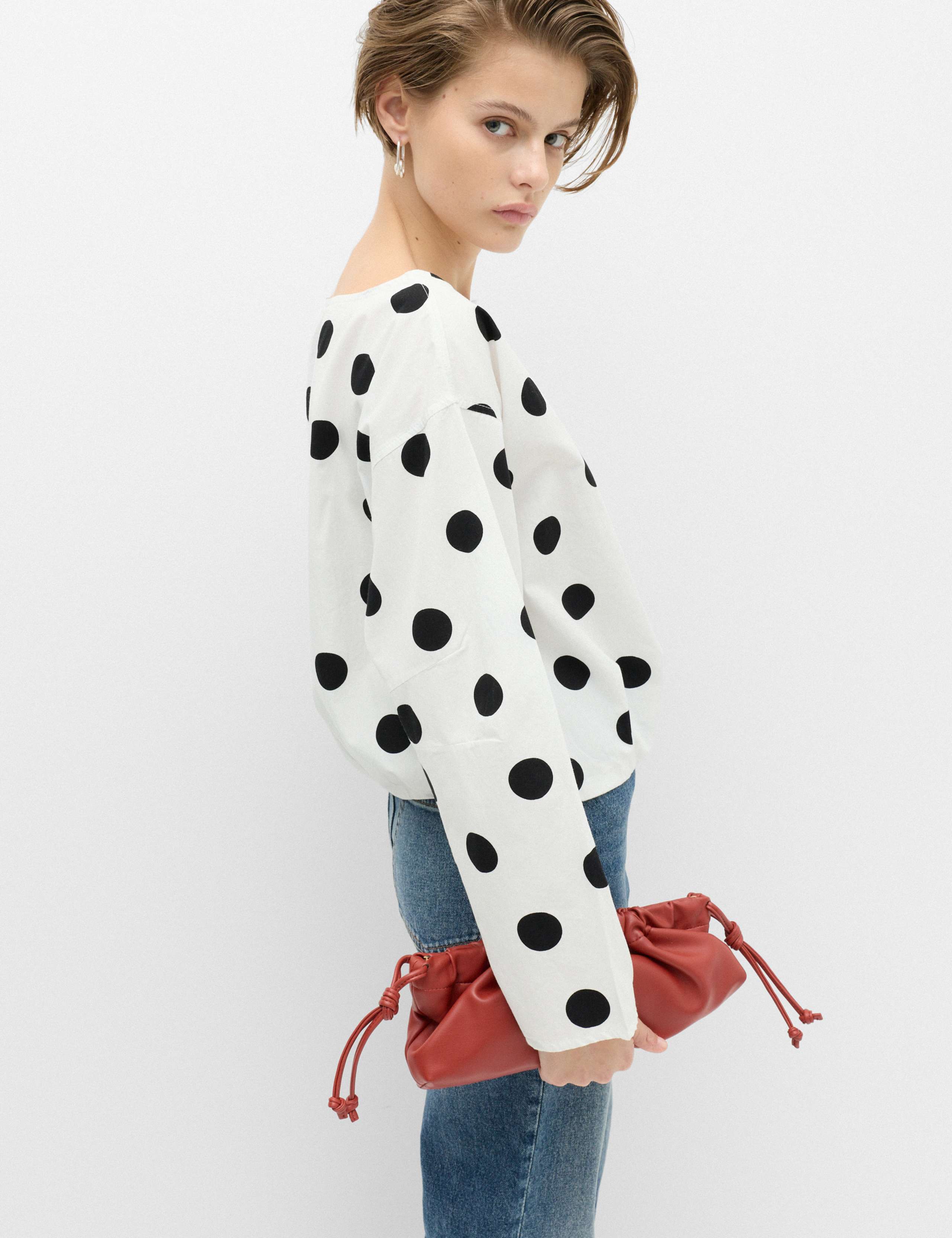 Pure Cotton Polka Dot Barrel Sleeve Blouse 5 of 5