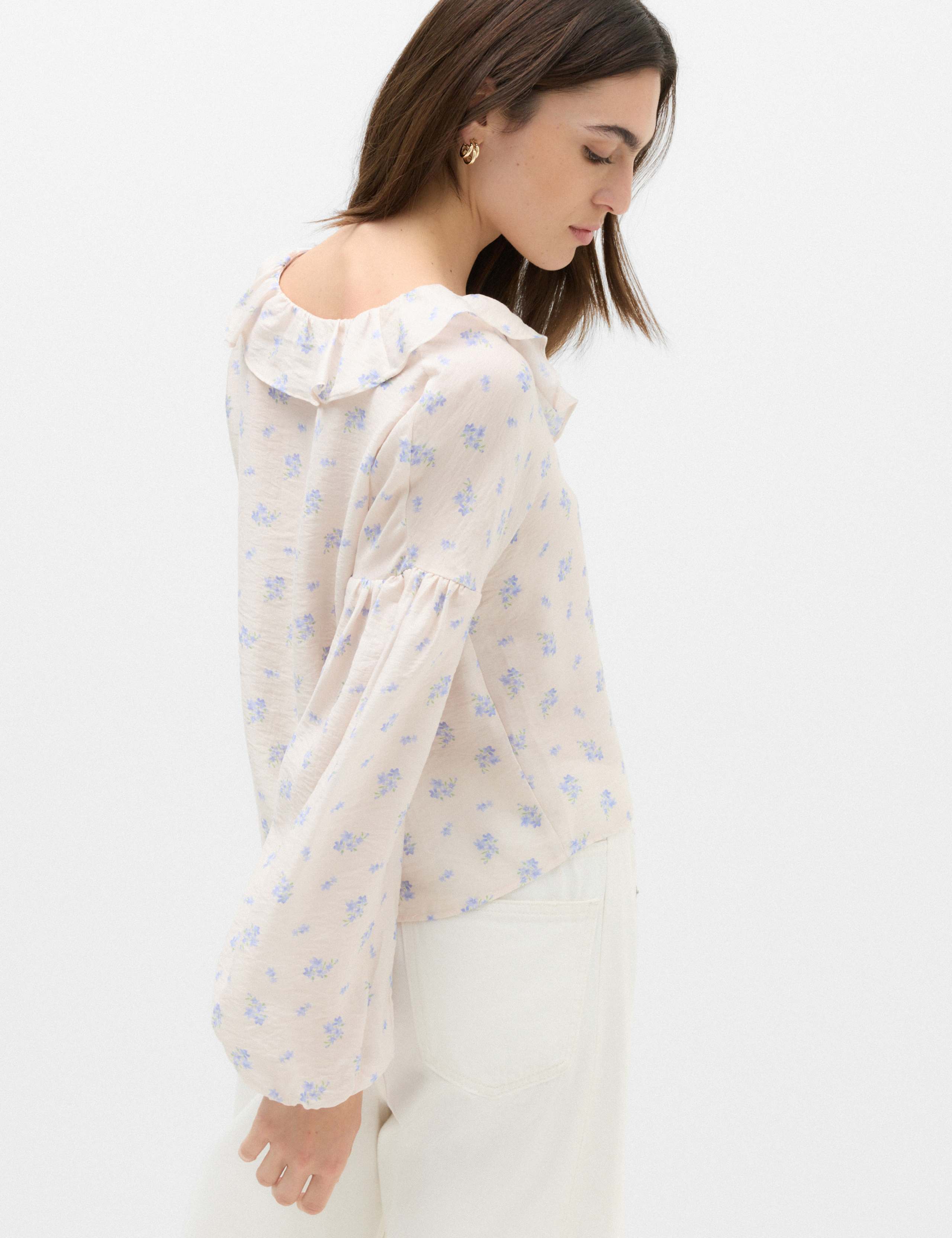 Lyocell Rich Floral Ruffle Detail Blouse 3 of 6