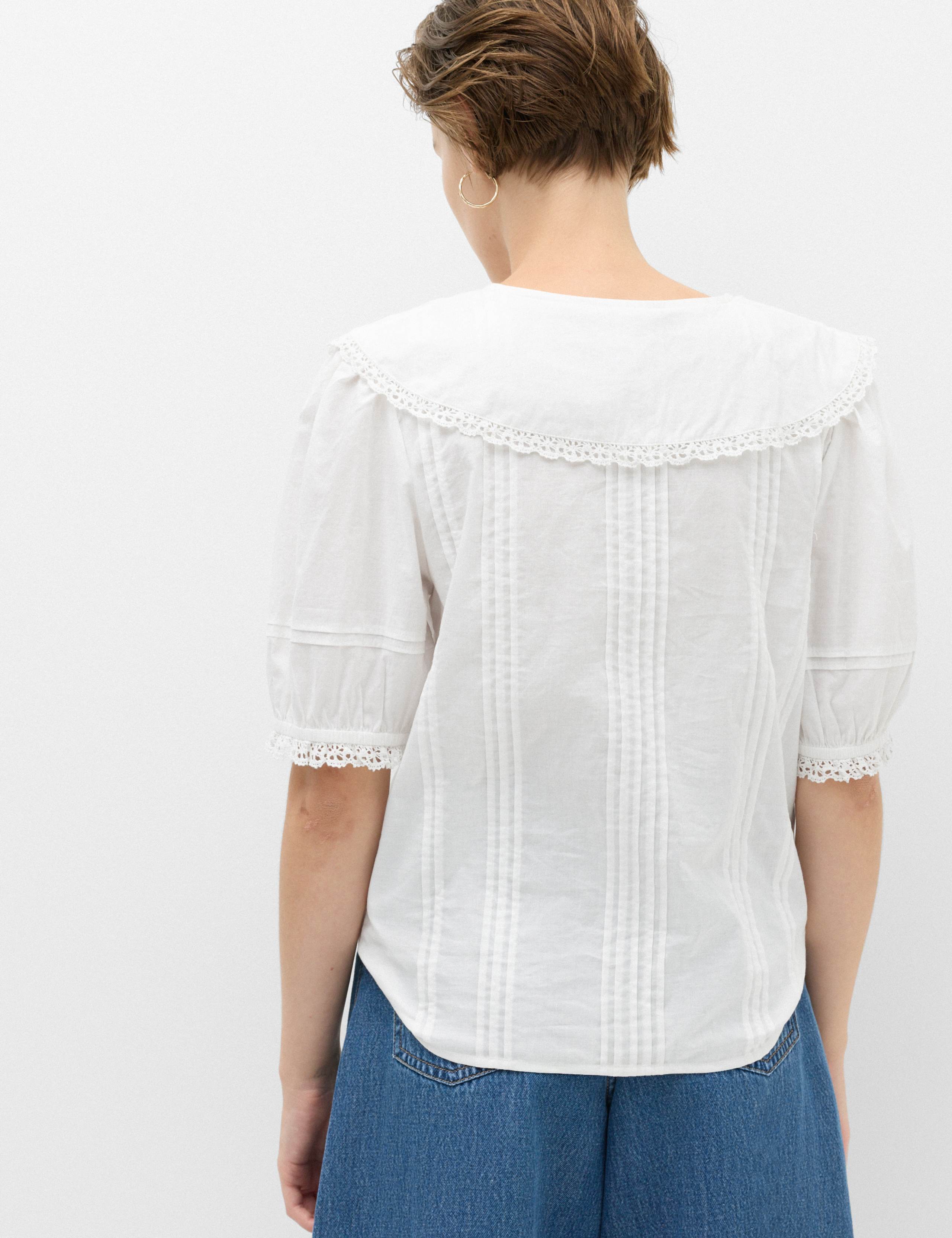 Pure Cotton Broderie Sailor Collar Tie Detail Blouse 3 of 5