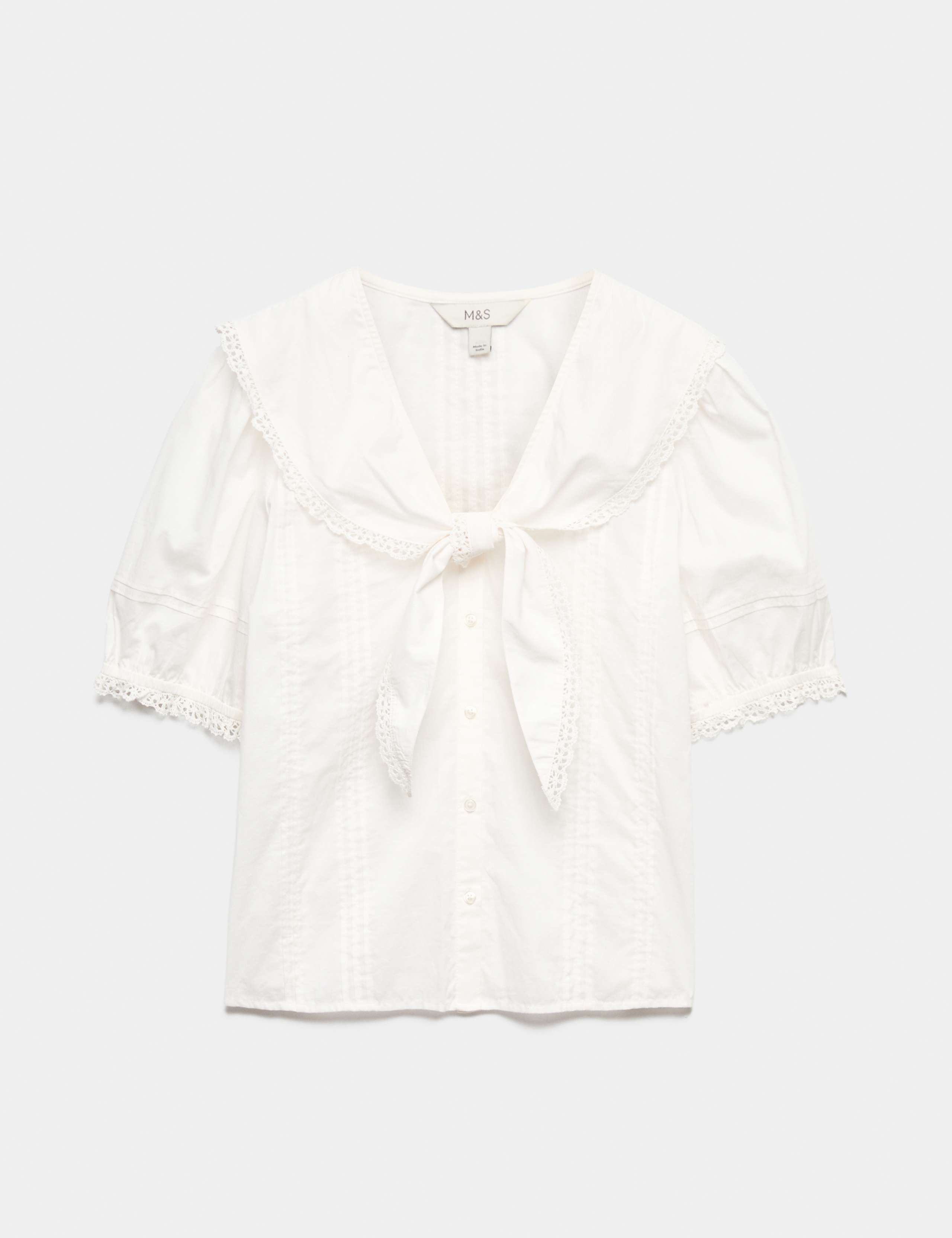 Pure Cotton Broderie Sailor Collar Tie Detail Blouse 2 of 5