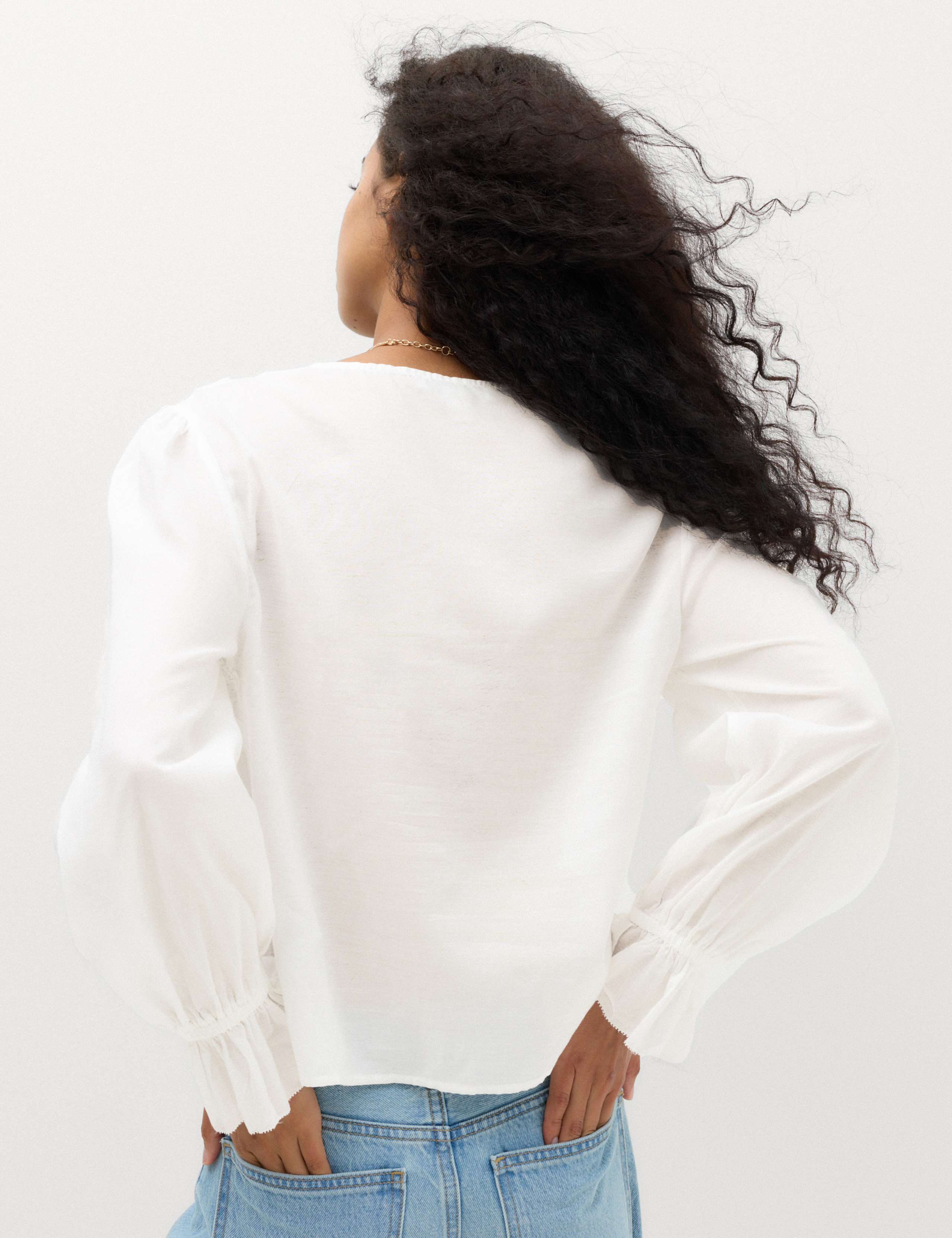 Cotton Rich Embroidered Ruffle Detail Top 5 of 6