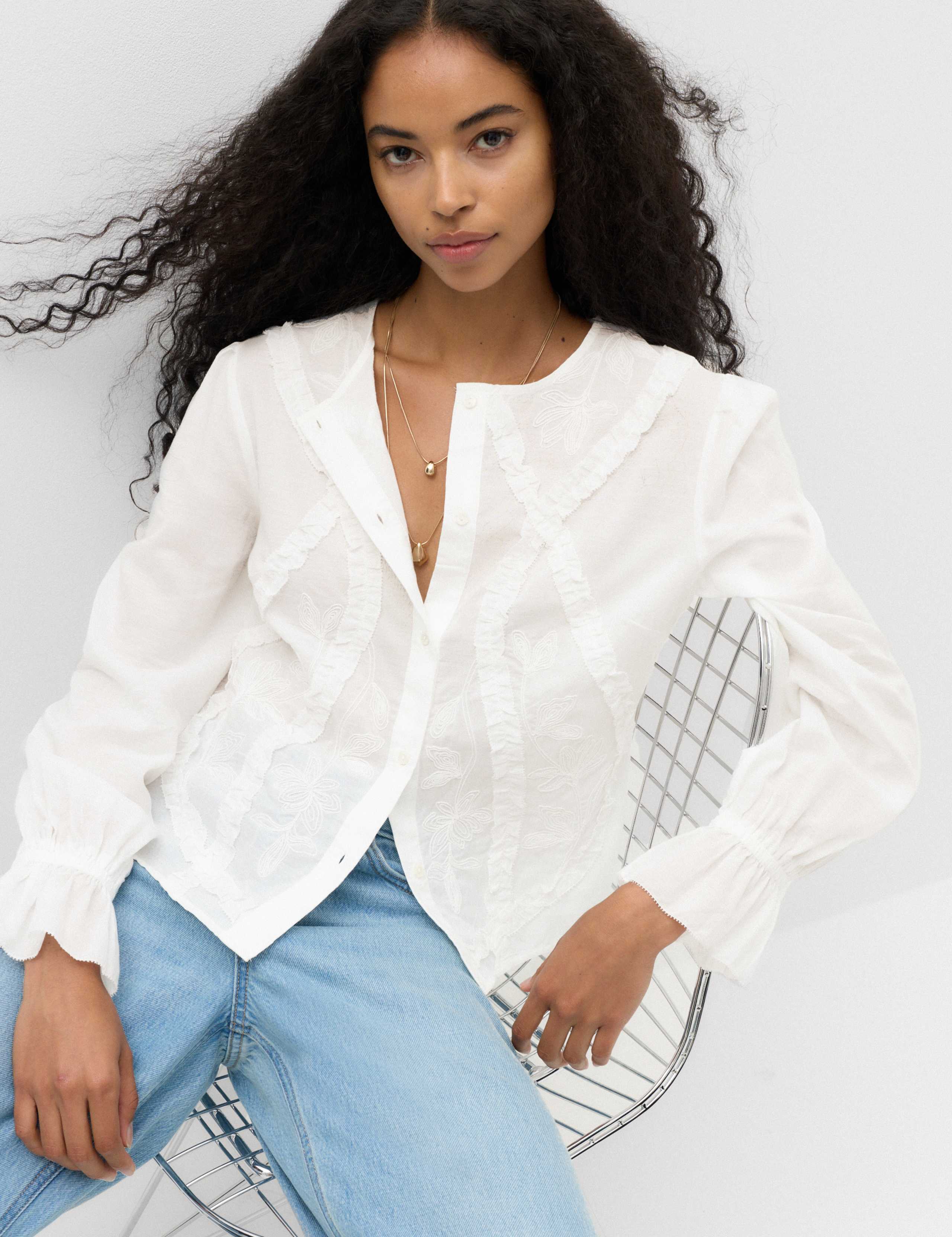 Cotton Rich Embroidered Ruffle Detail Top 6 of 6