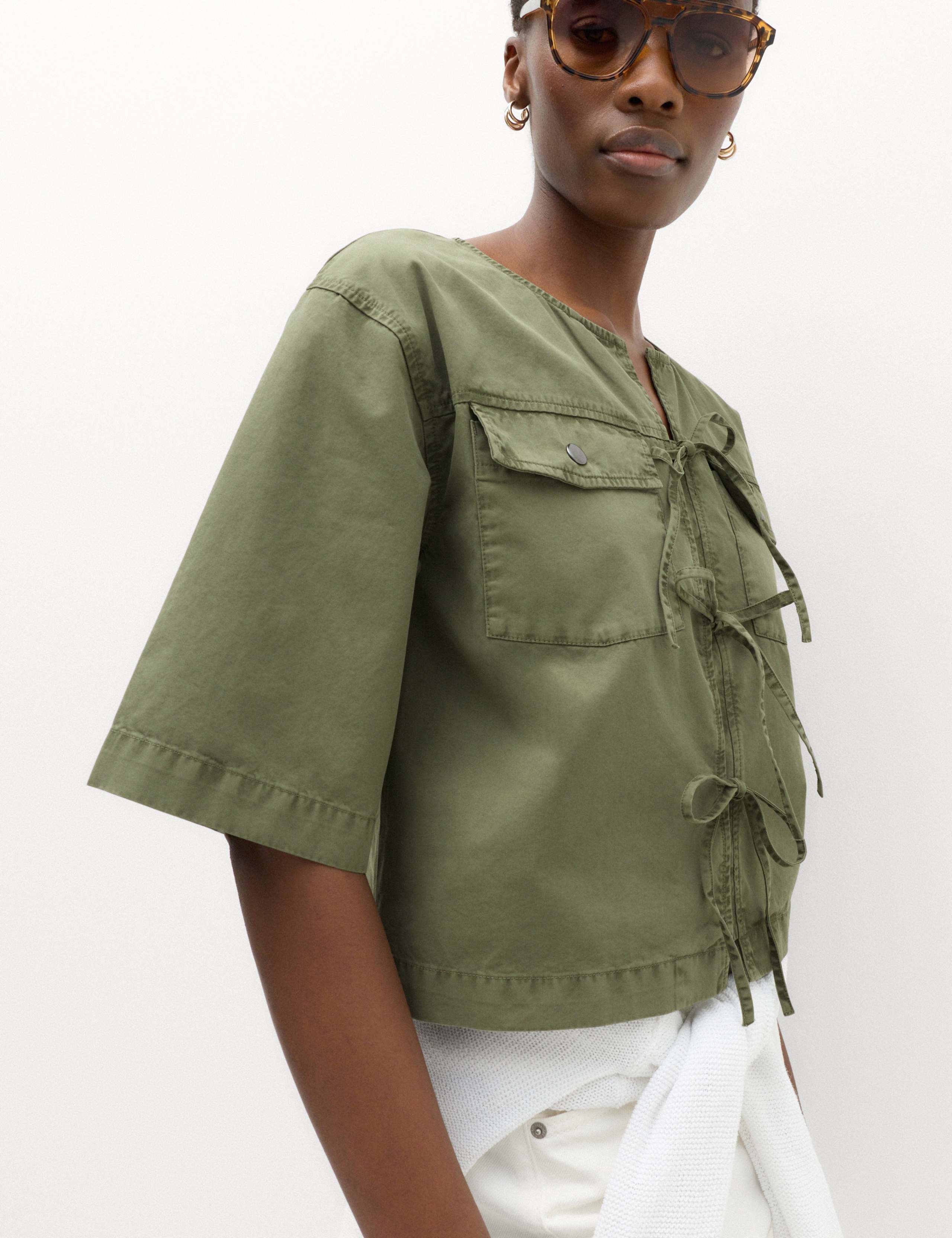 Pure Cotton Utility Tie Front Cropped Blouse 3 of 6