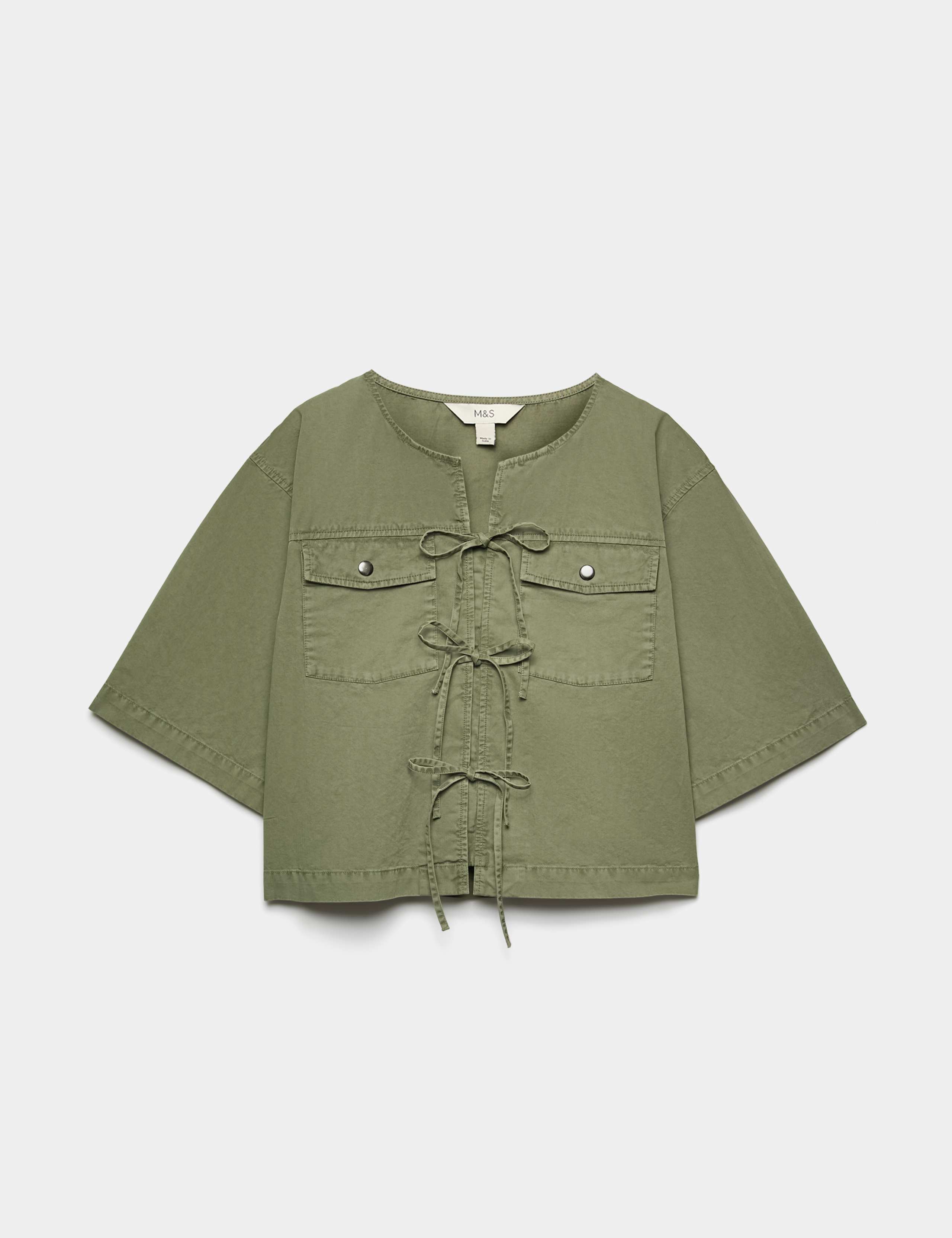 Pure Cotton Utility Tie Front Cropped Blouse 2 of 6