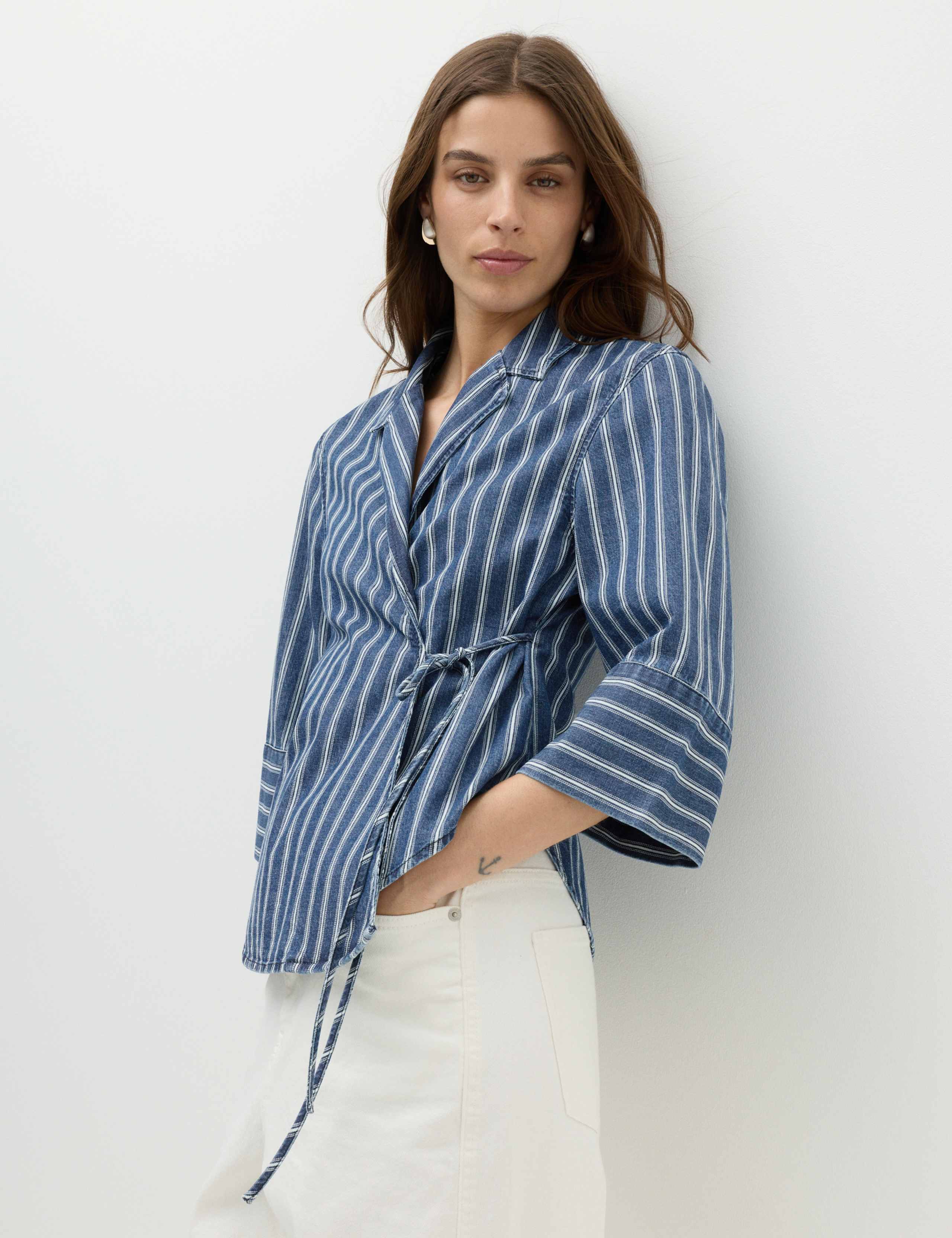 Denim Striped Wrap Shirt 1 of 7