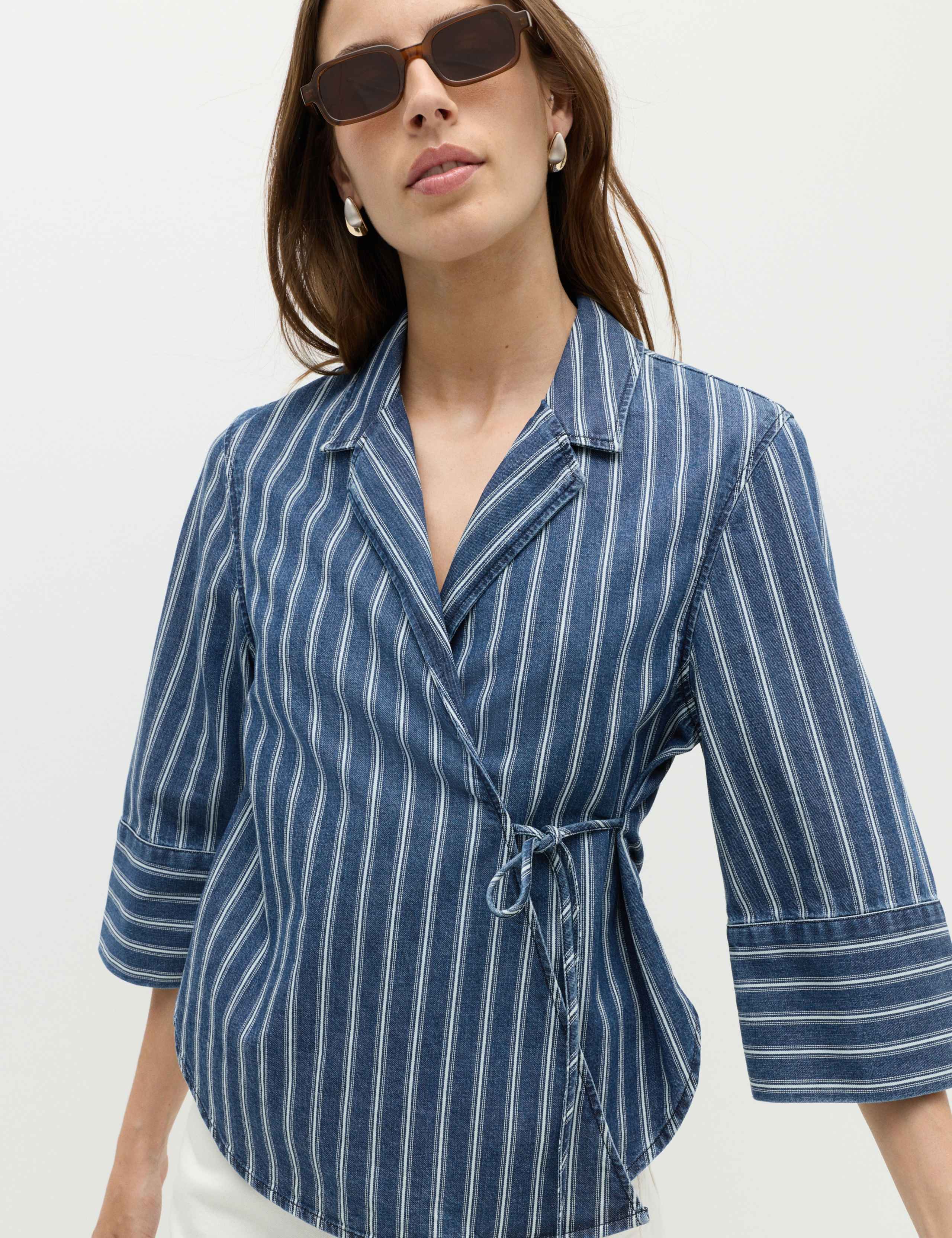 Denim Striped Wrap Shirt 4 of 7