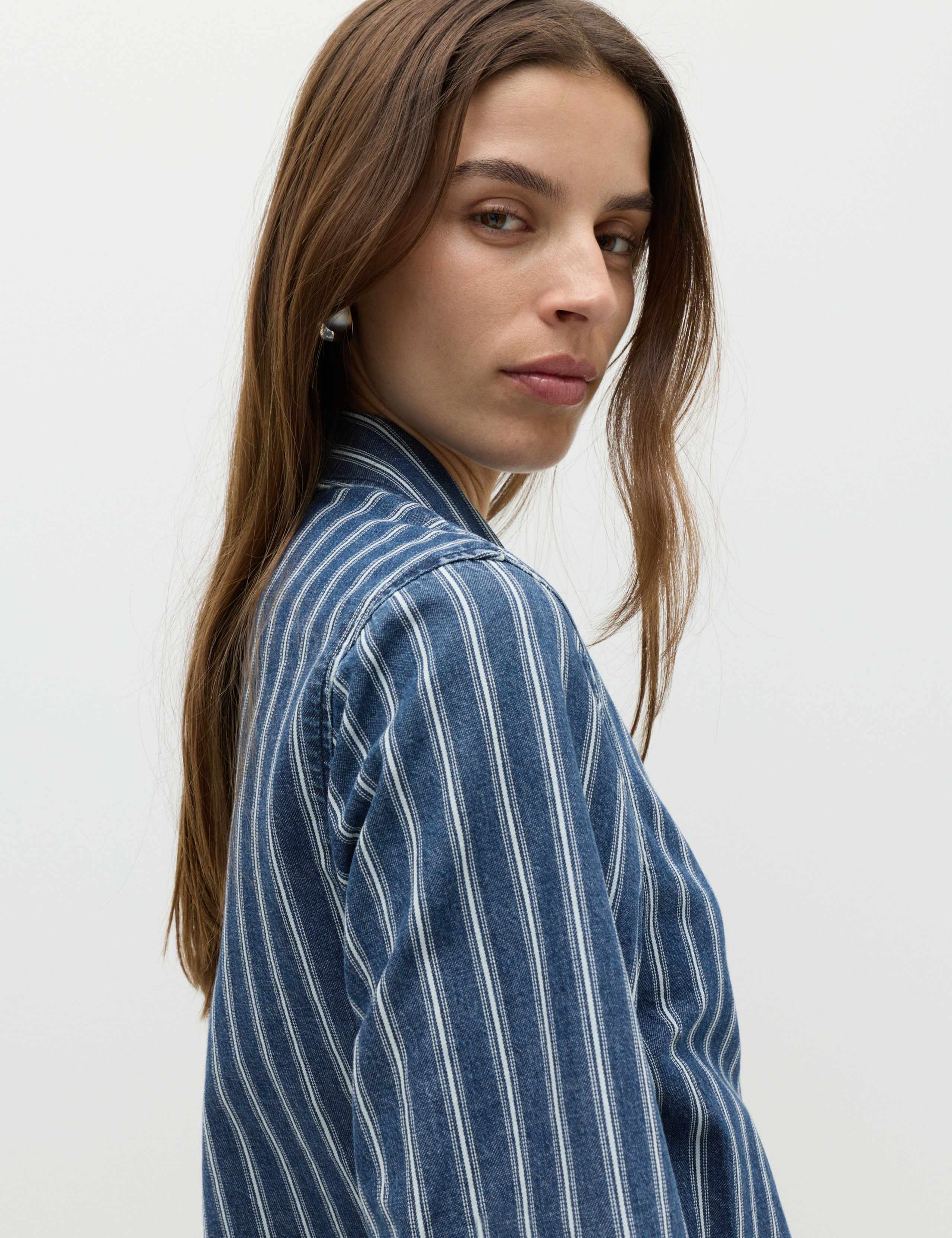 Denim Striped Wrap Shirt 6 of 7