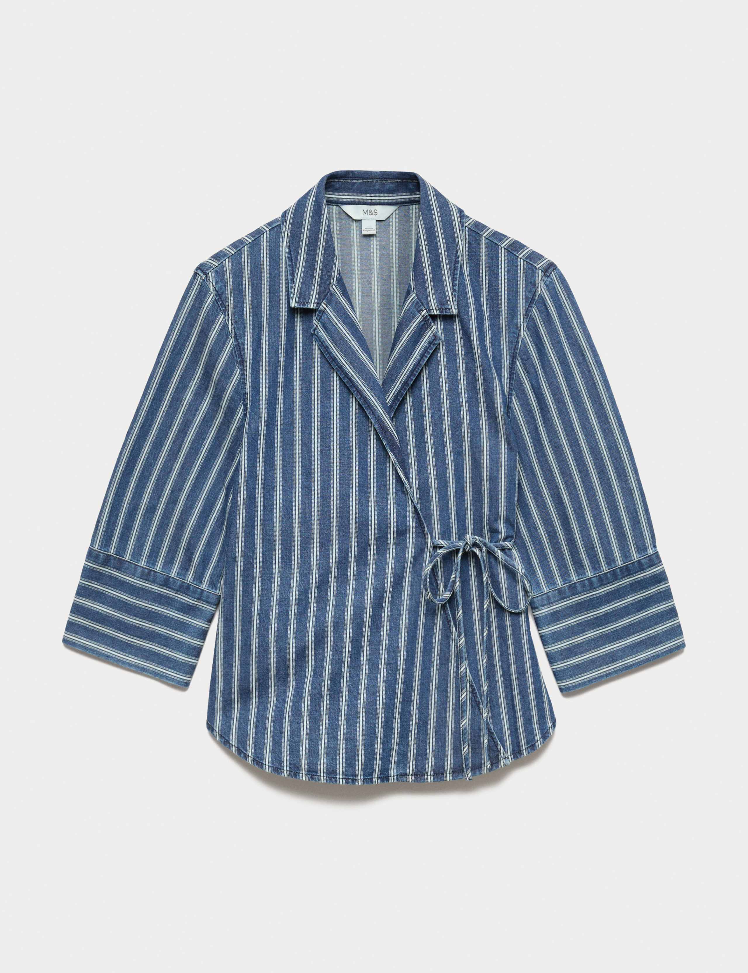 Denim Striped Wrap Shirt 2 of 7
