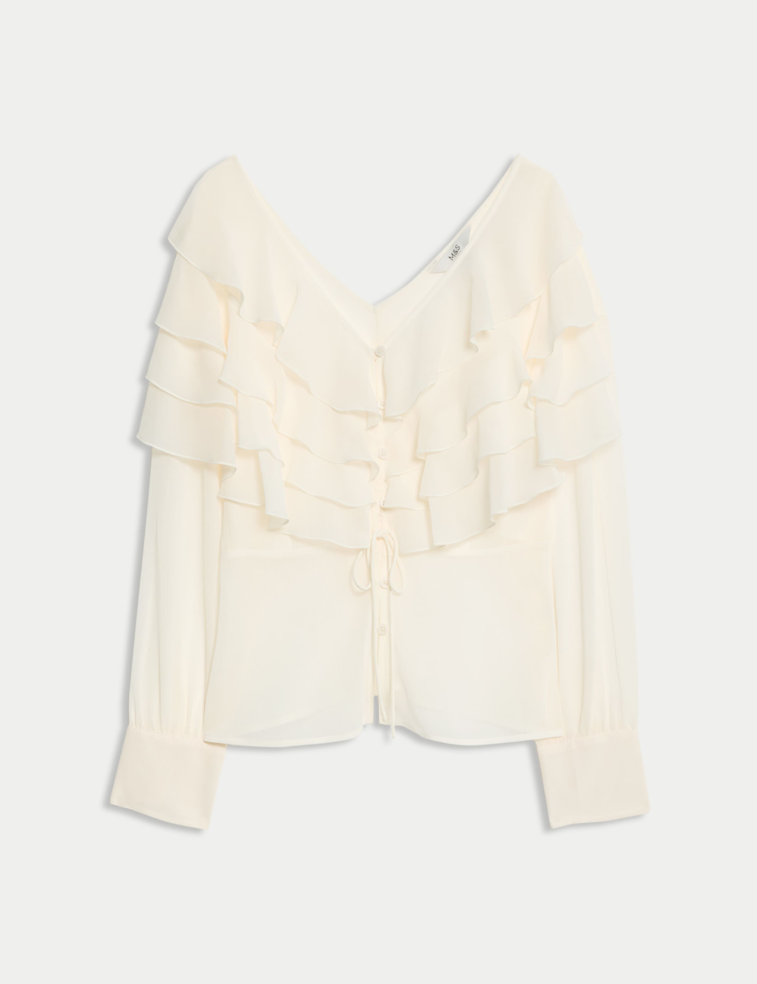 V-Neck Ruffle Tie Detail Button Through Blouse 2 of 5