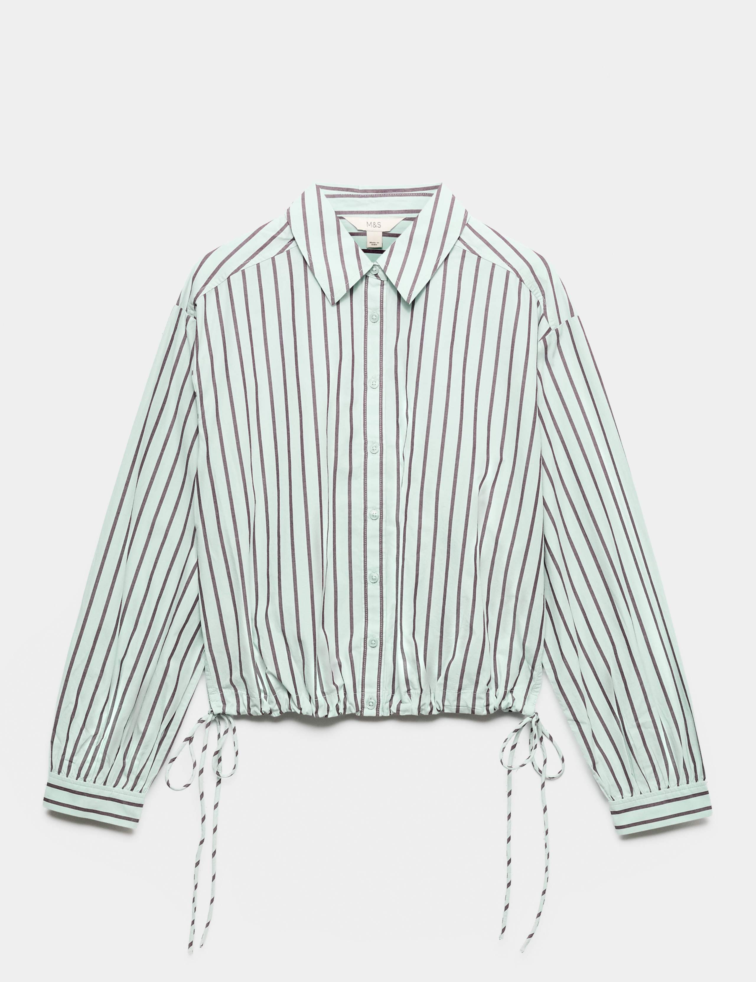 Pure Cotton Striped Collared Cropped Shirt 2 of 6
