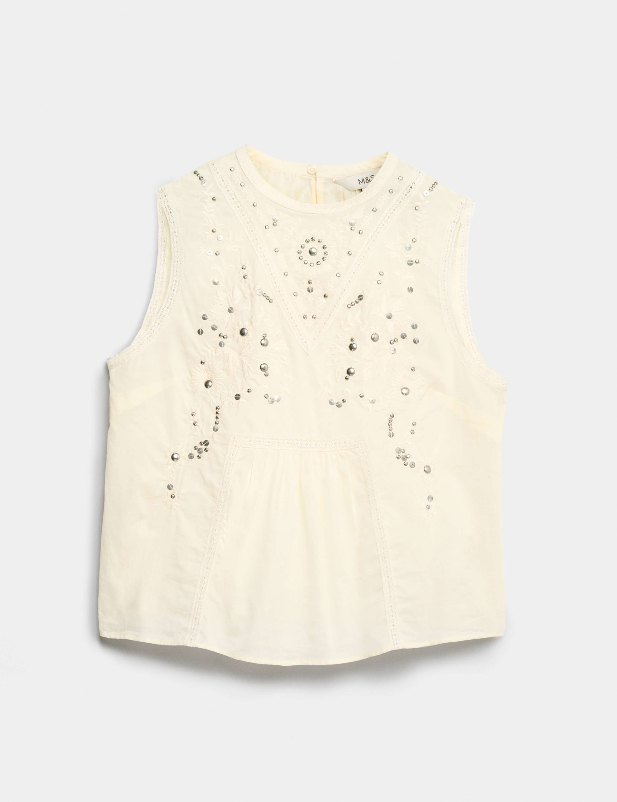 Pure Cotton Studded Embroidered Lace Trim Top 2 of 4