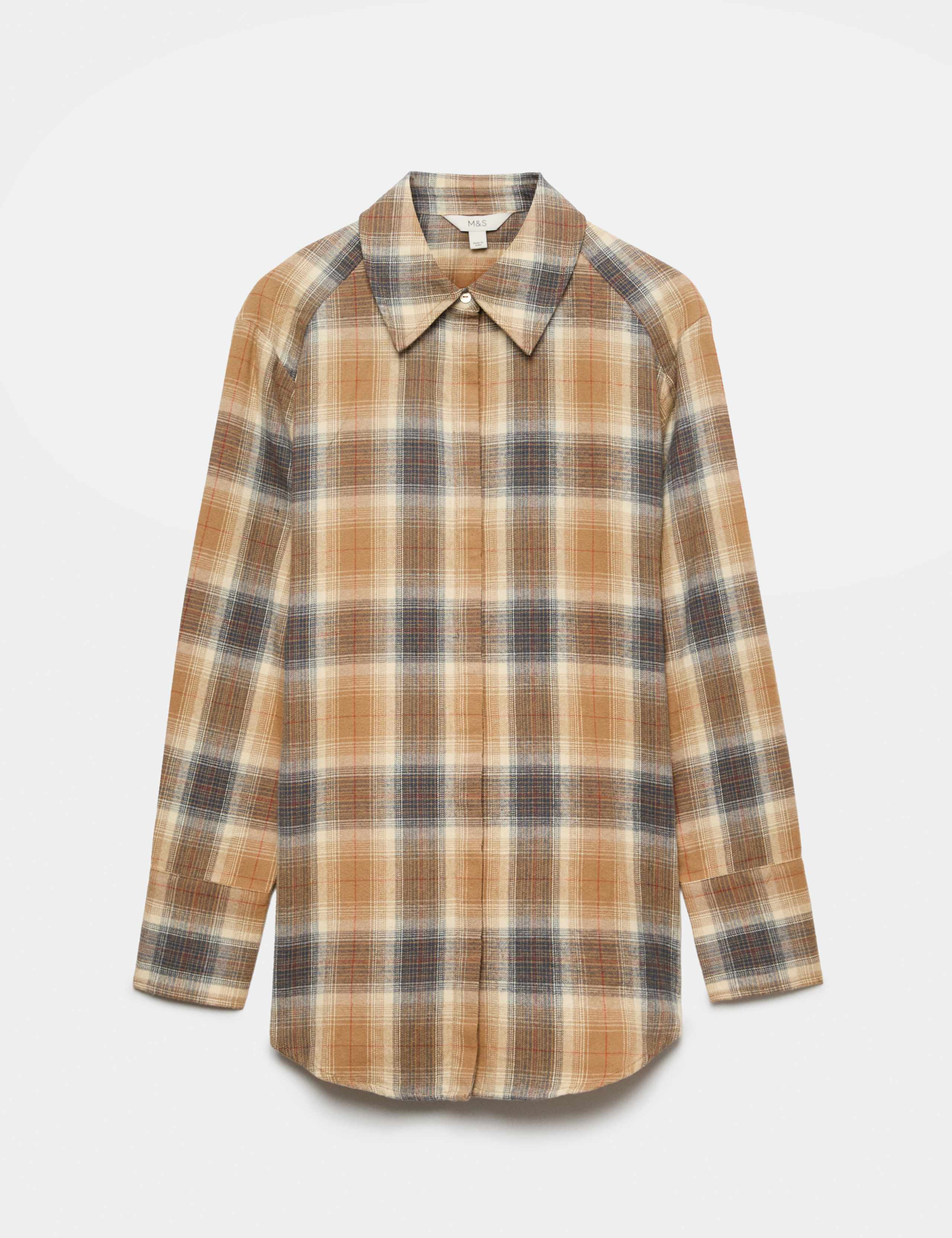 Pure Cotton Flannel Checked Longline Shirt 2 of 6