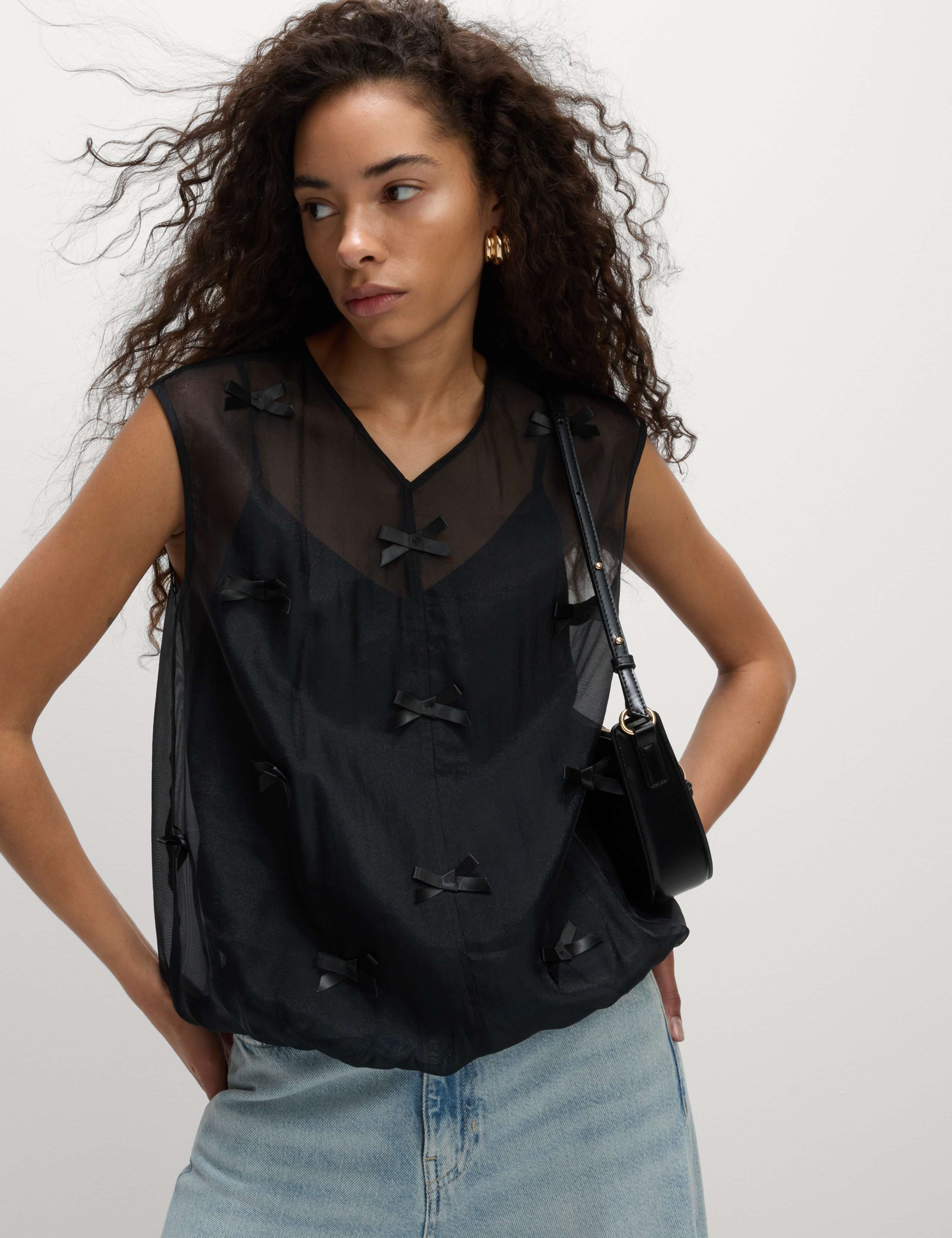 Organza Bow Bubble Hem Top 3 of 5