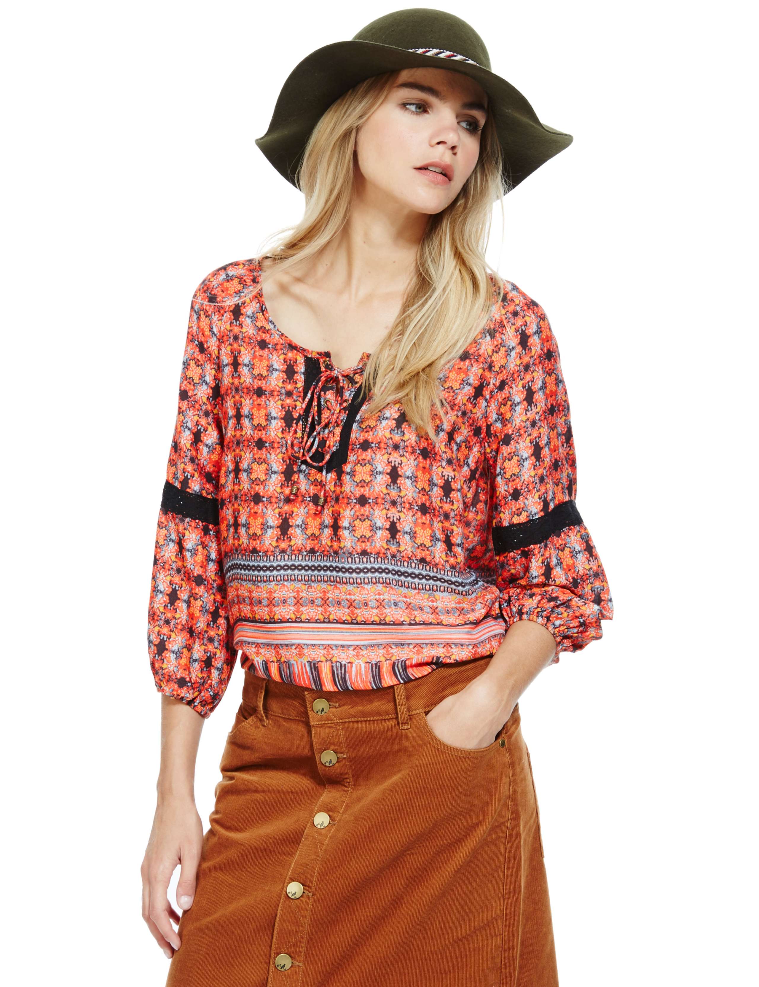 Pure Modal 3/4 Sleeve Border Print Blouse 1 of 4