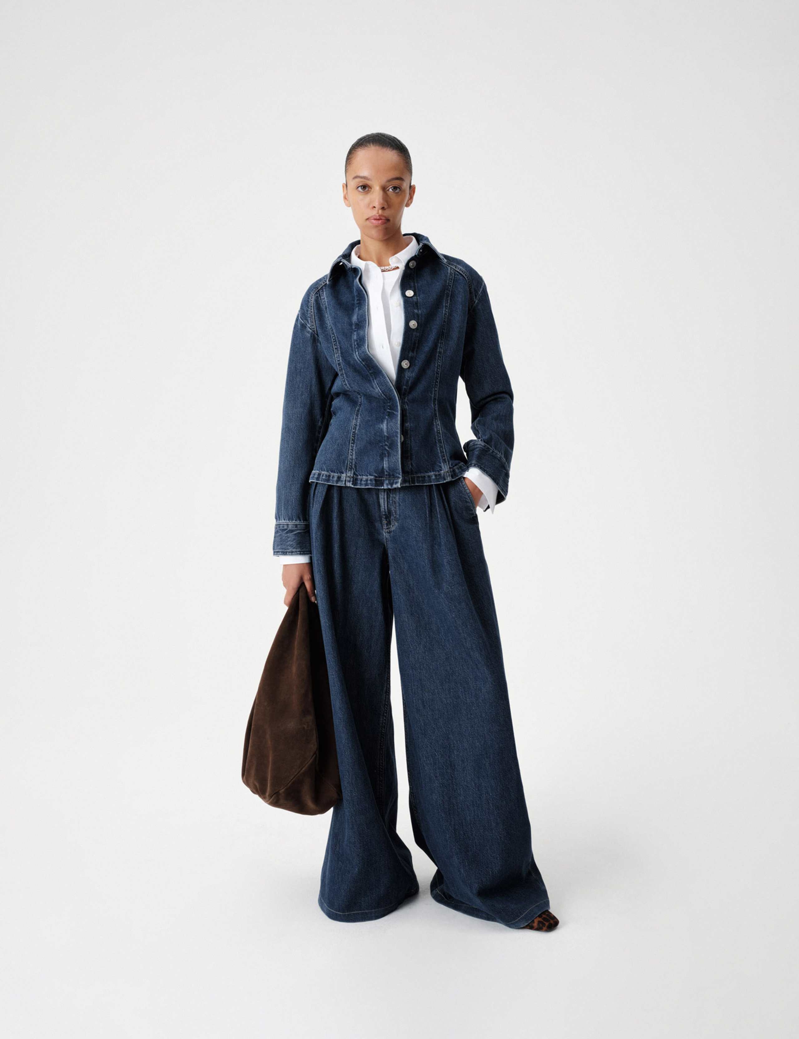 Denim Collared Fitted Panelled Shirt 1 of 5