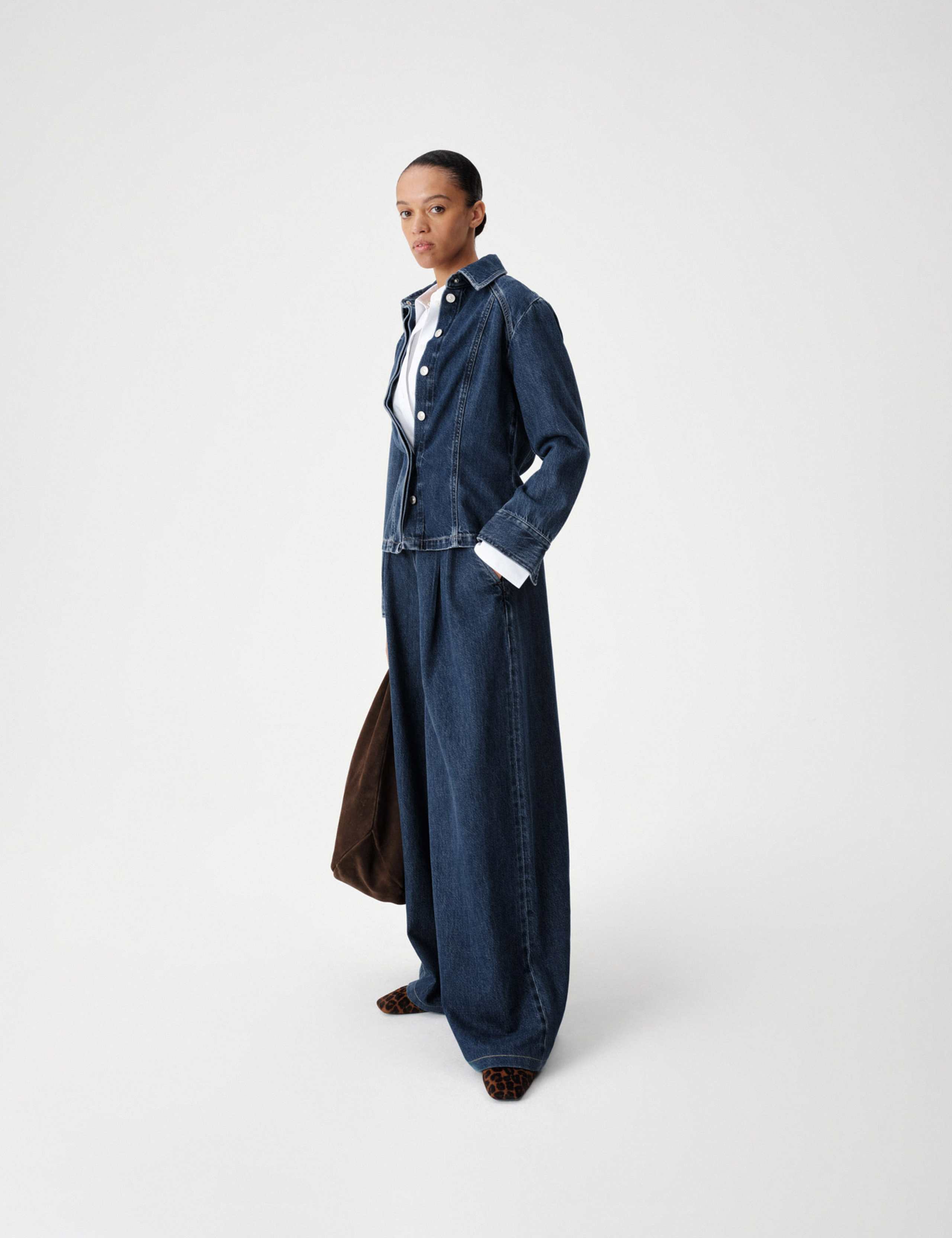 Denim Collared Fitted Panelled Shirt 3 of 5